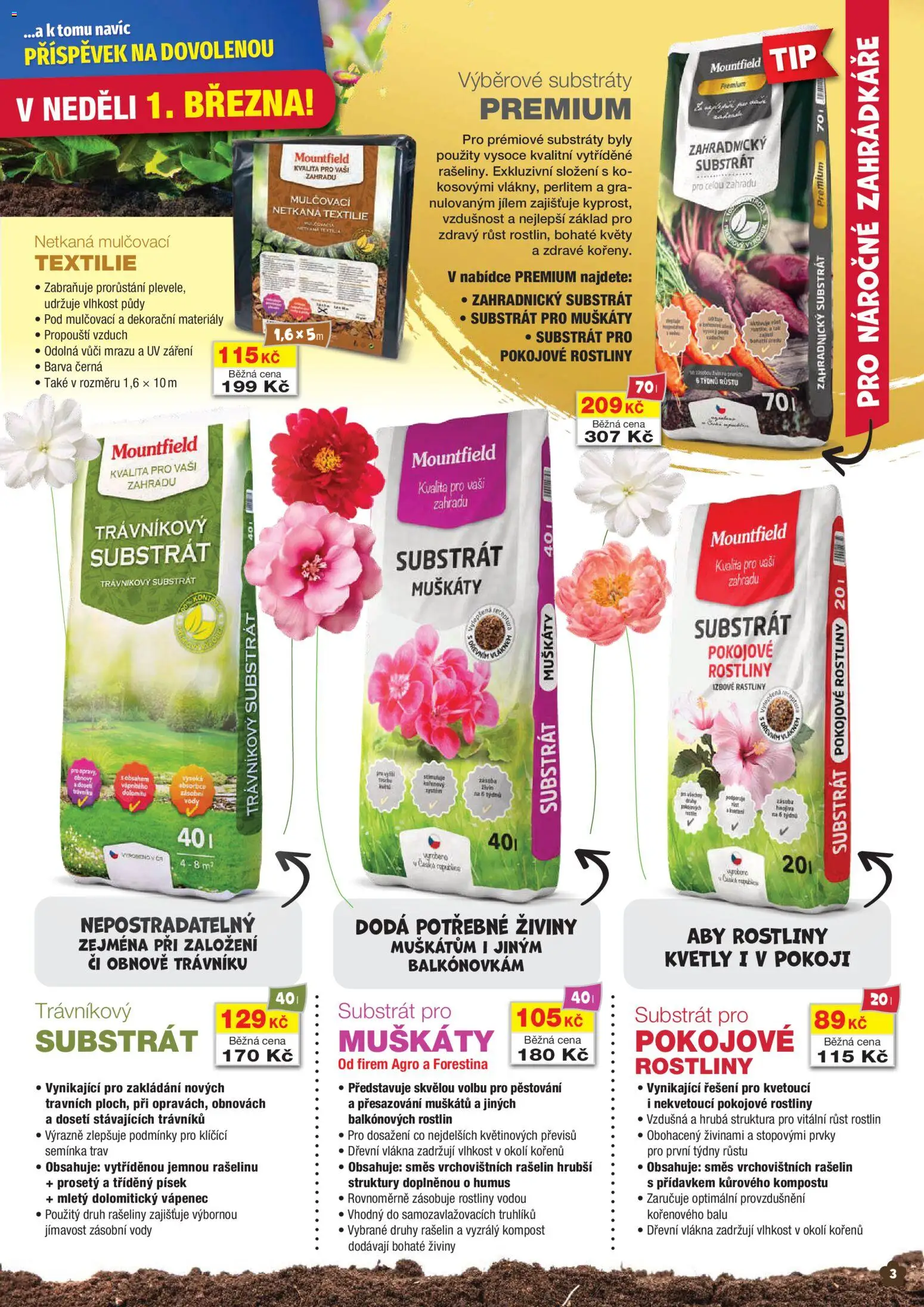 Mountfield leták od 01.03.2026 | Strana: 3 | Produkty: Muškáty, Substrát, Semínka, Pokojové rostliny