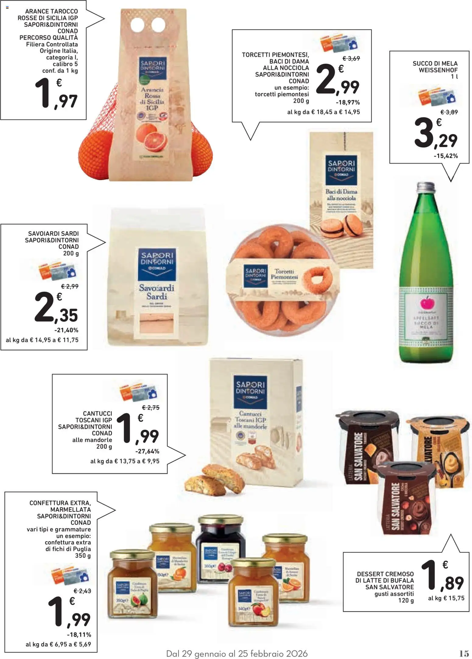 Volantino Conad del 29.01.2026 | Pagina: 15 | Prodotti: Succo, Arance, Mandorle, Marmellata
