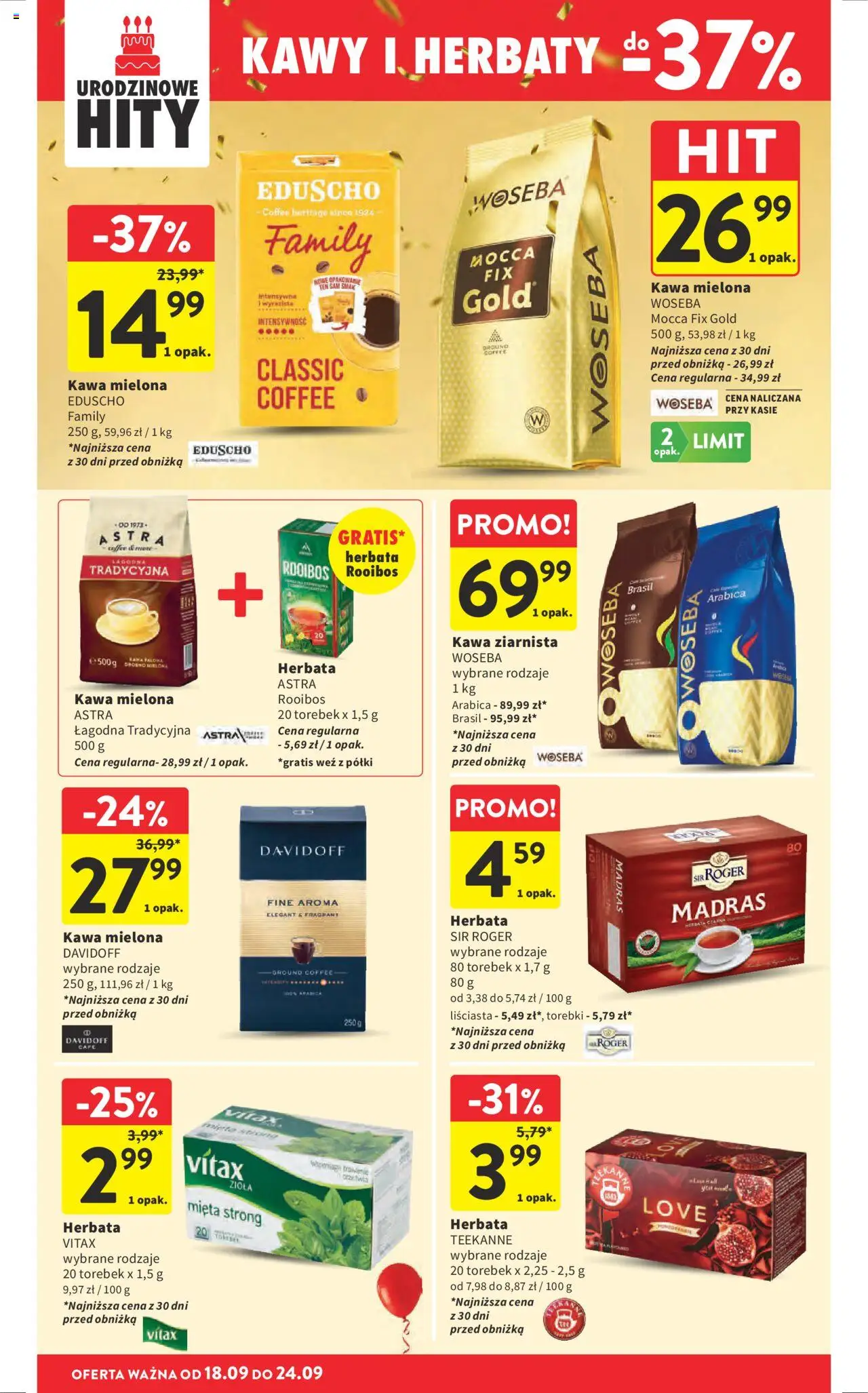 Intermarche Gazetka od 18.09.2025 | Strona: 32 | Produkty: Kawa ziarnista, Mięta, Herbata, Torebki