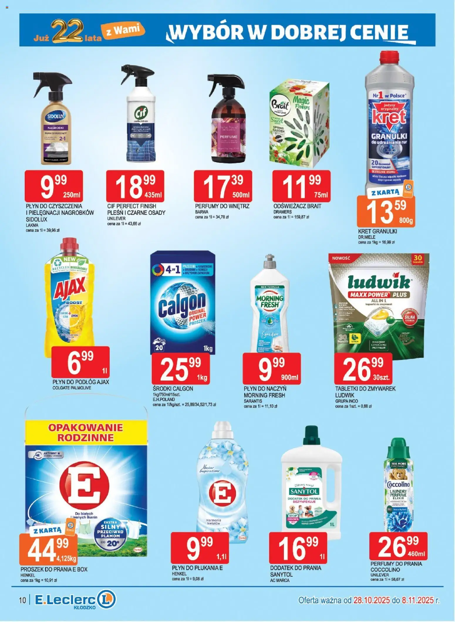 E.Leclerc Gazetka - Kłodzko od 28.10.2025 | Strona: 10 | Produkty: Odświeżacz, Calgon, Coccolino, Finish