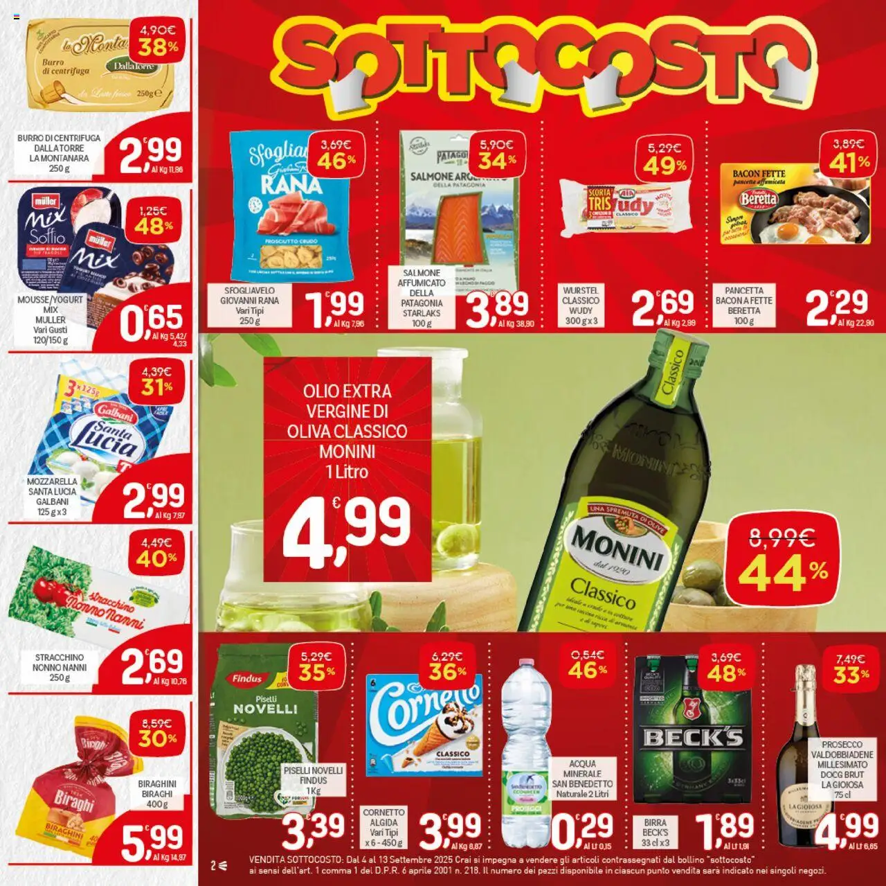 Volantino CRAI del 04.09.2025 | Pagina: 2 | Prodotti: Cornetto, Acqua, Prosciutto, Burro