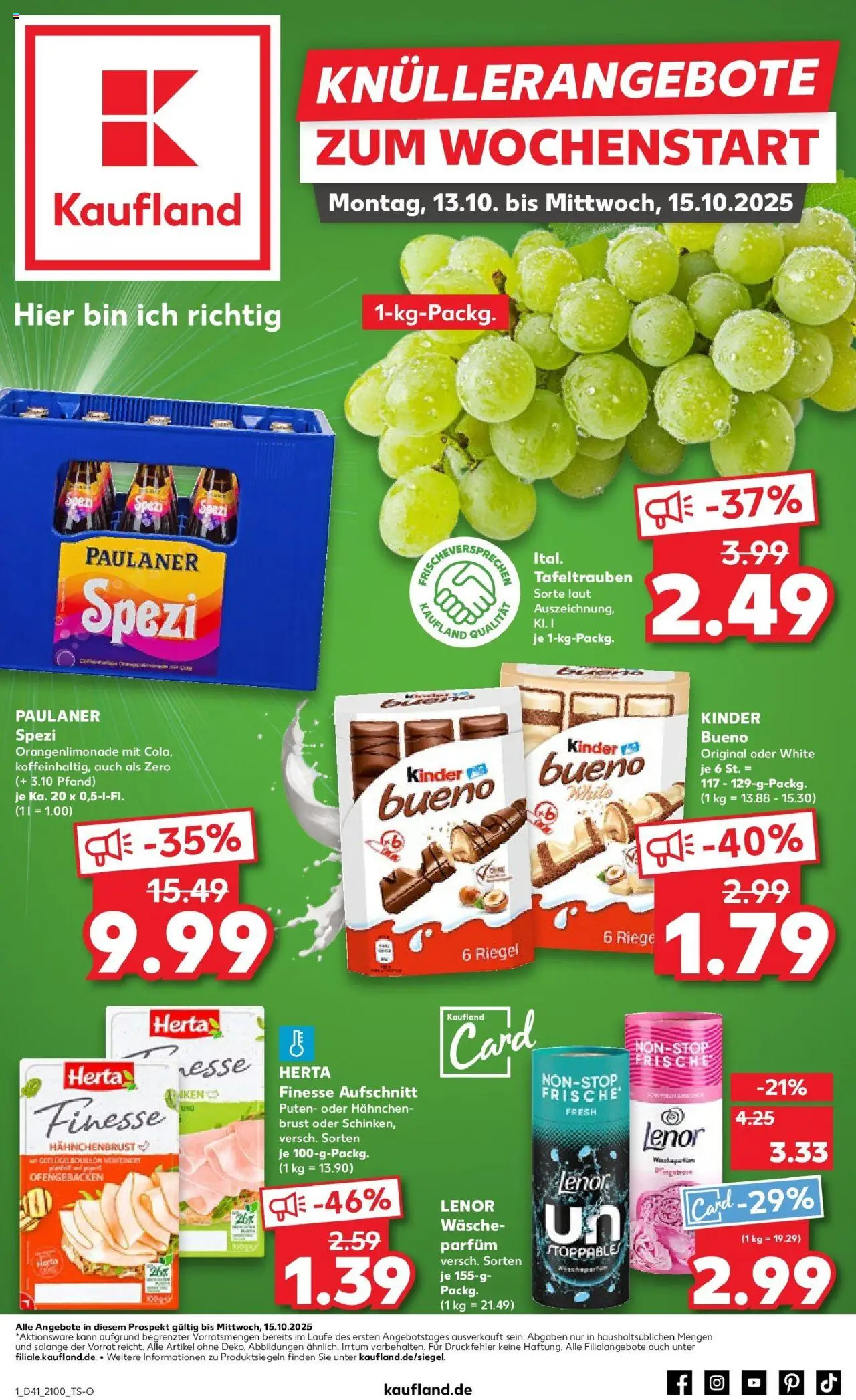 Kaufland prospekt Passau	 – gültig ab 13.10.2025 | Seite: 1 | Produkte: Lenor, Paulaner spezi, Herta finesse, Paulaner