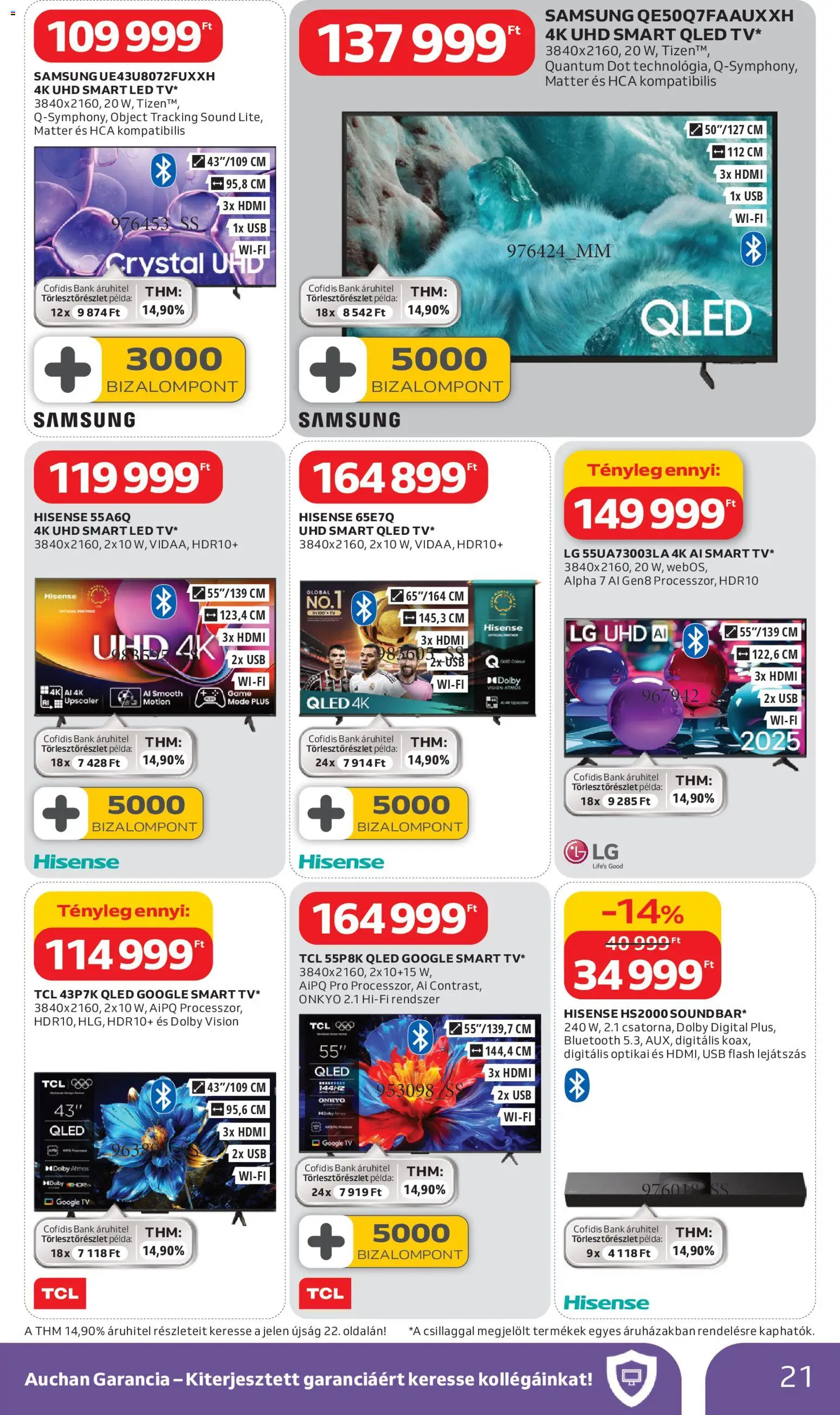 Auchan akciós ujság - amely érvényes a következő dátumtól: 05.03.2026 | Oldal: 21 | Termékek: USB, TV, Samsung