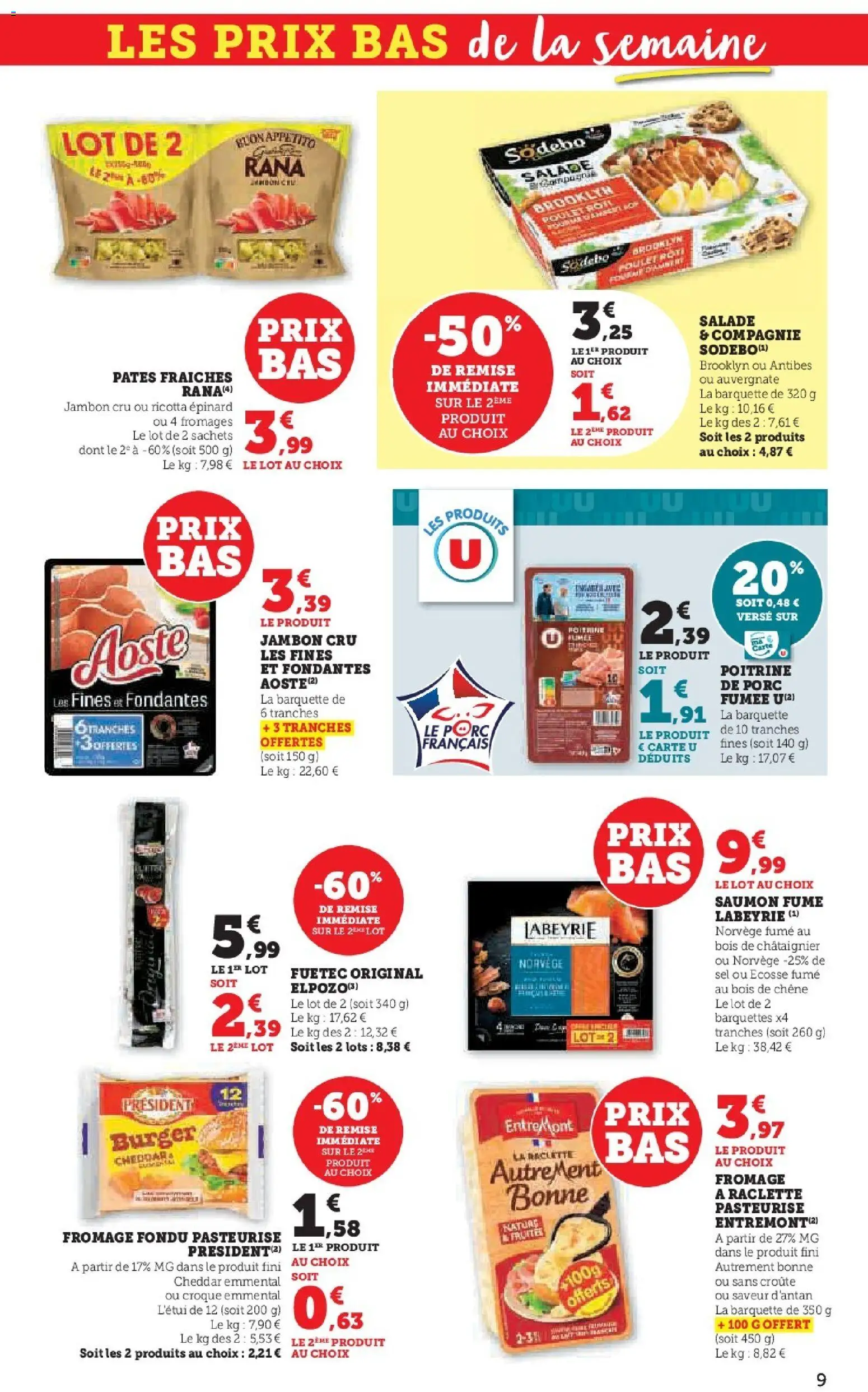 {H1} | Page: 9 | Produits: Jambon Cru, Sel, Porc, Cheddar