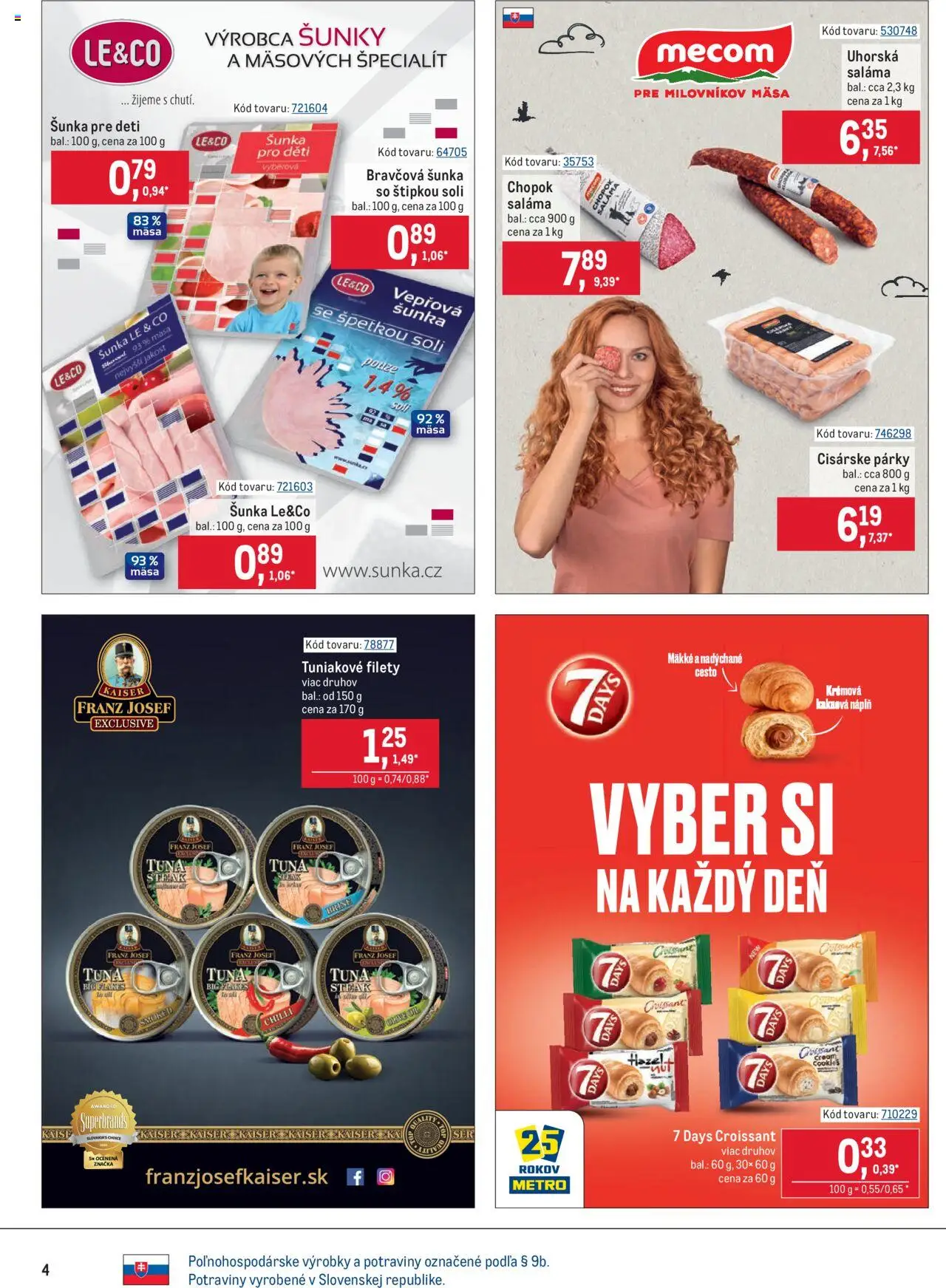 Nové Metro akcie – leták je platný od 08.10.2025 | Strana: 4 | Produkty: Šunka, Chilli, Párky, Steak
