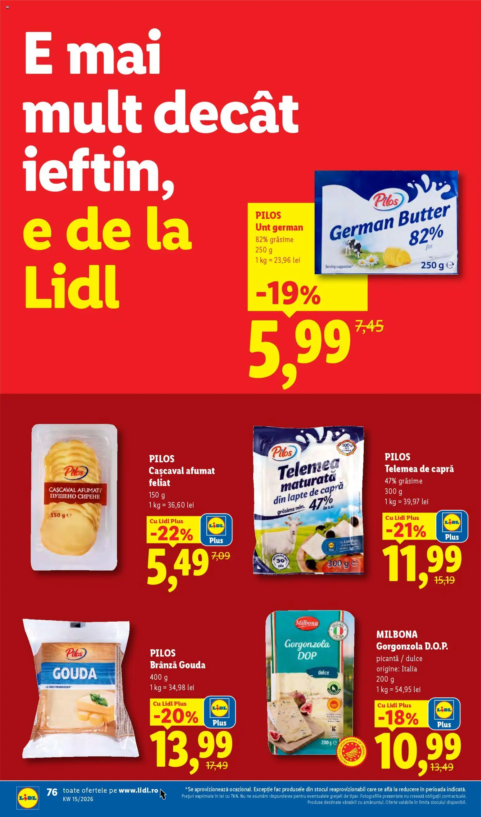 Noul catalog Lidl – valabil de la 06.04.2026 | Pagină: 76 | Produse: Toplar, Cașcaval, Brânză, Gorgonzola