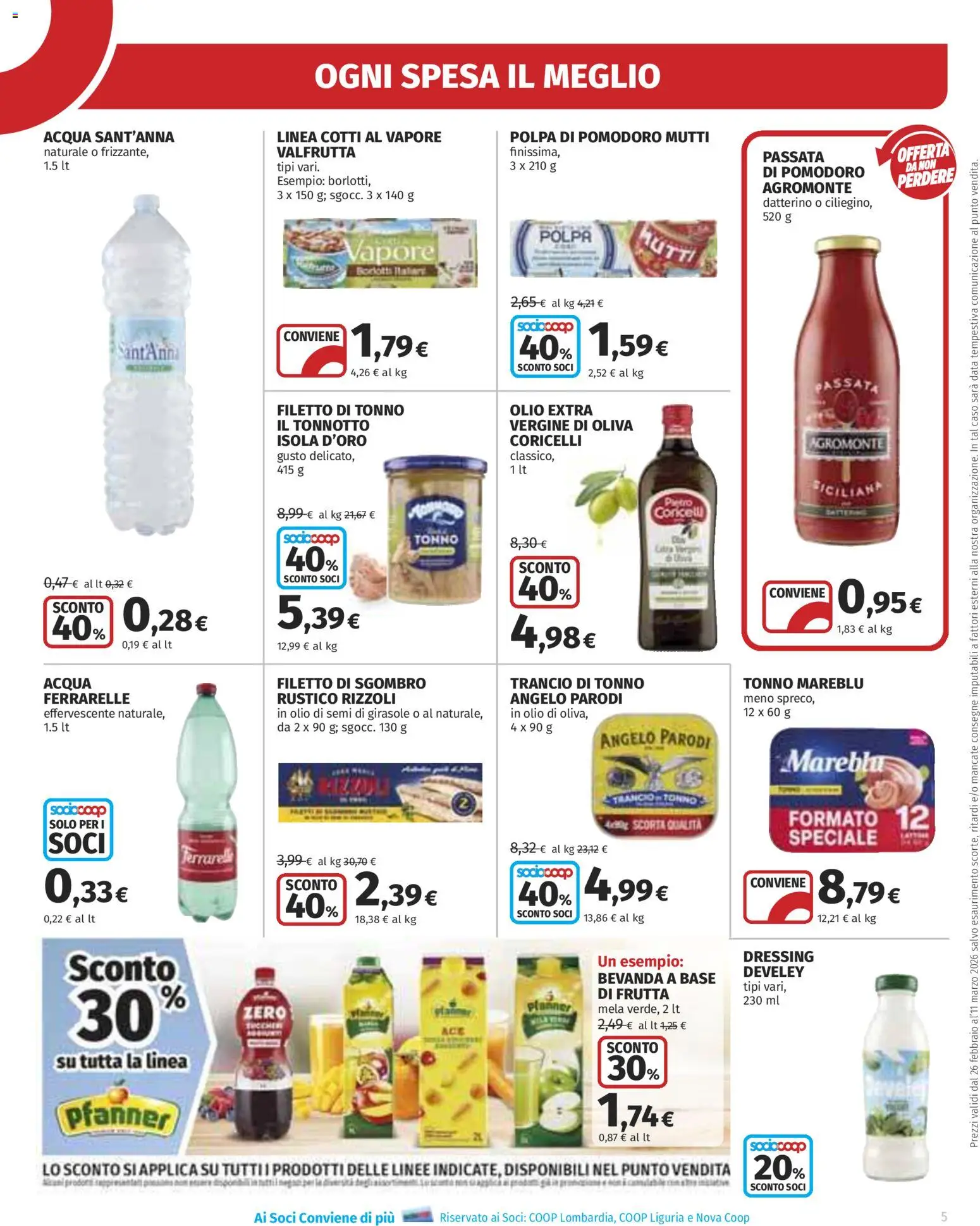 Volantino Ipercoop del 26.02.2026 | Pagina: 5 | Prodotti: Acqua, Pomodoro, Sgombro, Ferrarelle