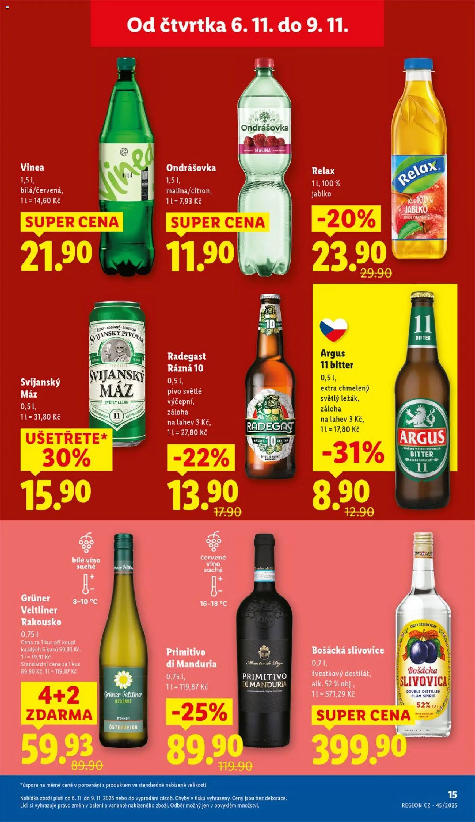 Lidl leták od 06.11.2025 | Strana: 15 | Produkty: Bílé víno, Pivo, Argus, Grüner Veltliner