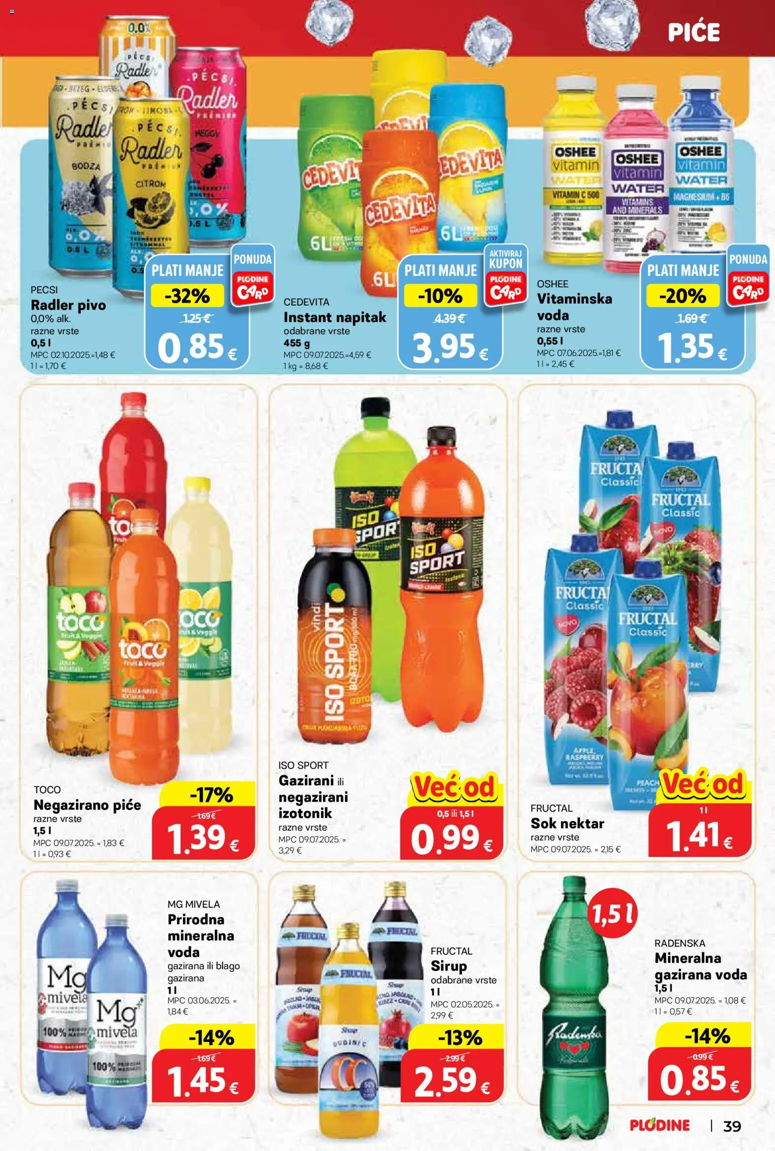 Plodine katalog | vrijedi od 26.11.2025 | Stranica: 39 | Proizvodi: Radenska, Sok, Pivo, Sirup