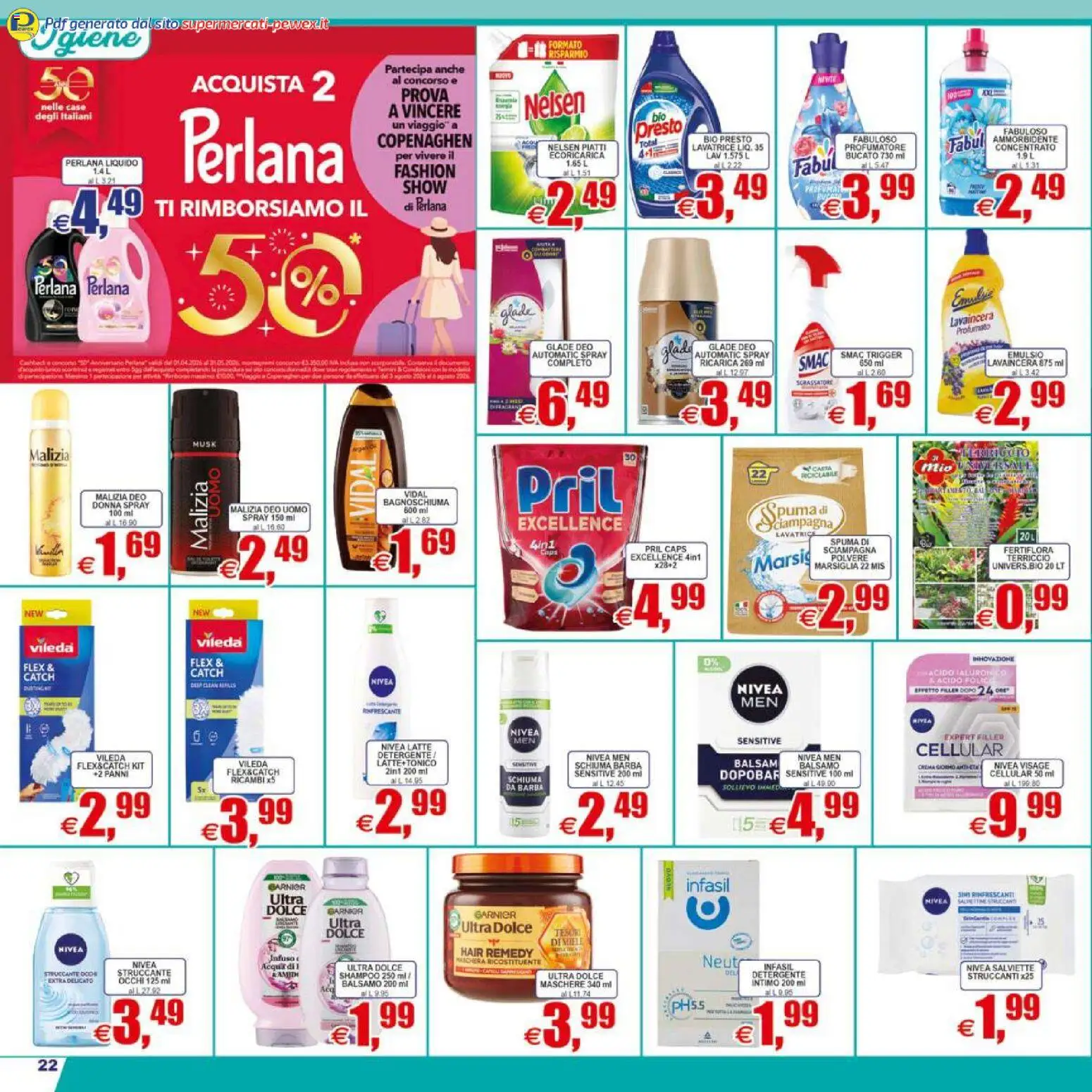 Volantino Pewex del 07.04.2026 | Pagina: 22 | Prodotti: Bagnoschiuma, Ammorbidente, Lavatrice, Terriccio