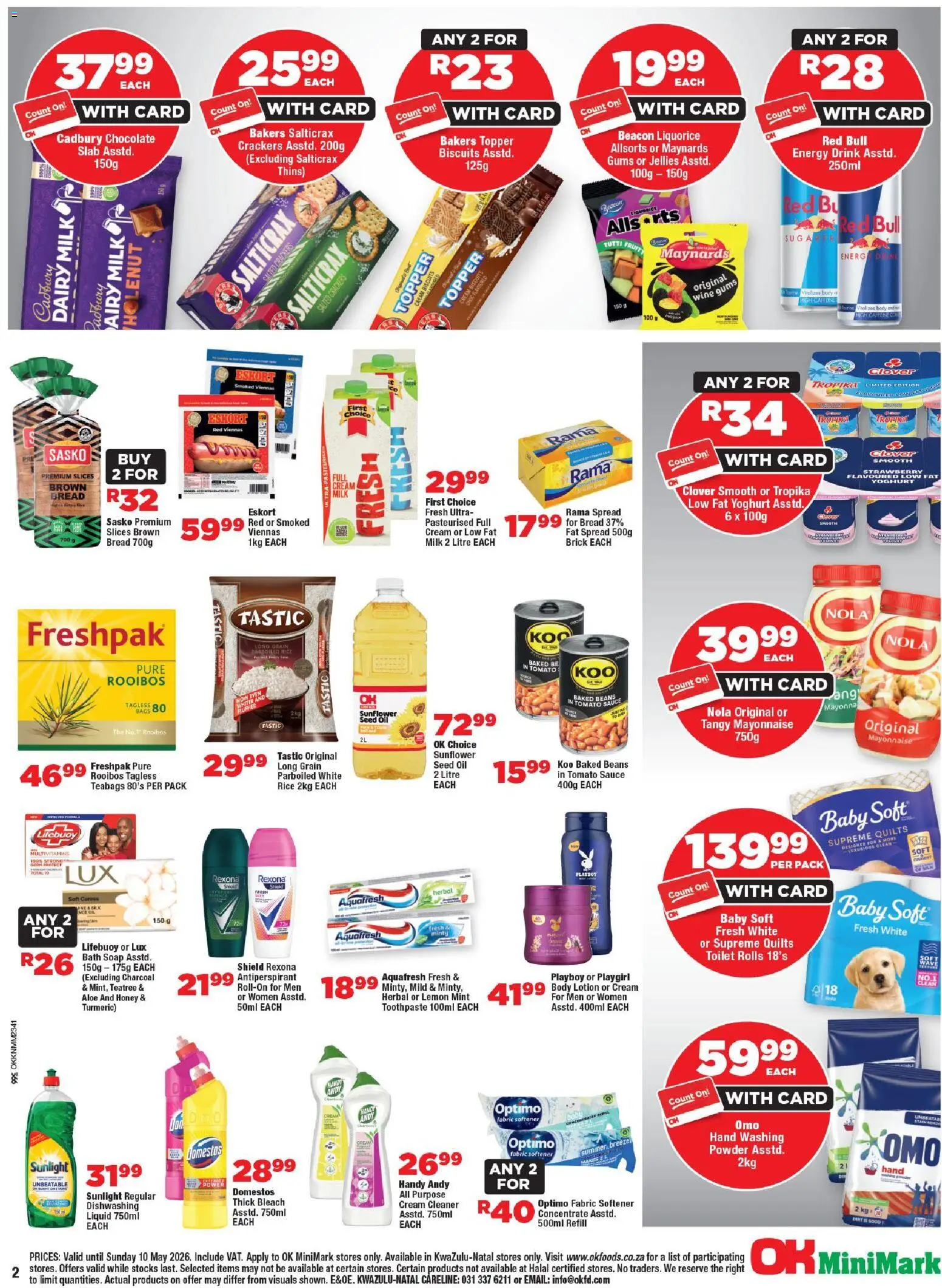 New OK Foods catalogue – valid from 24.04.2026 | Page: 2 | Products: Yoghurt, Chocolate, Wine, Fabric softener