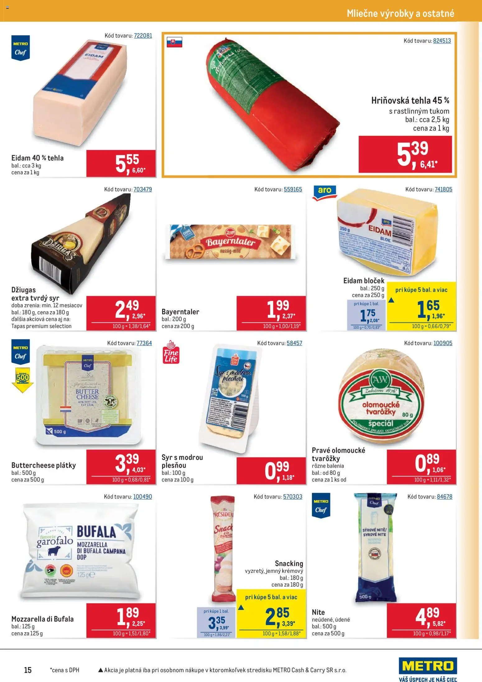 Nové Metro akcie – leták je platný od 19.11.2025 | Strana: 15 | Produkty: Syr, Eidam, Mozzarella