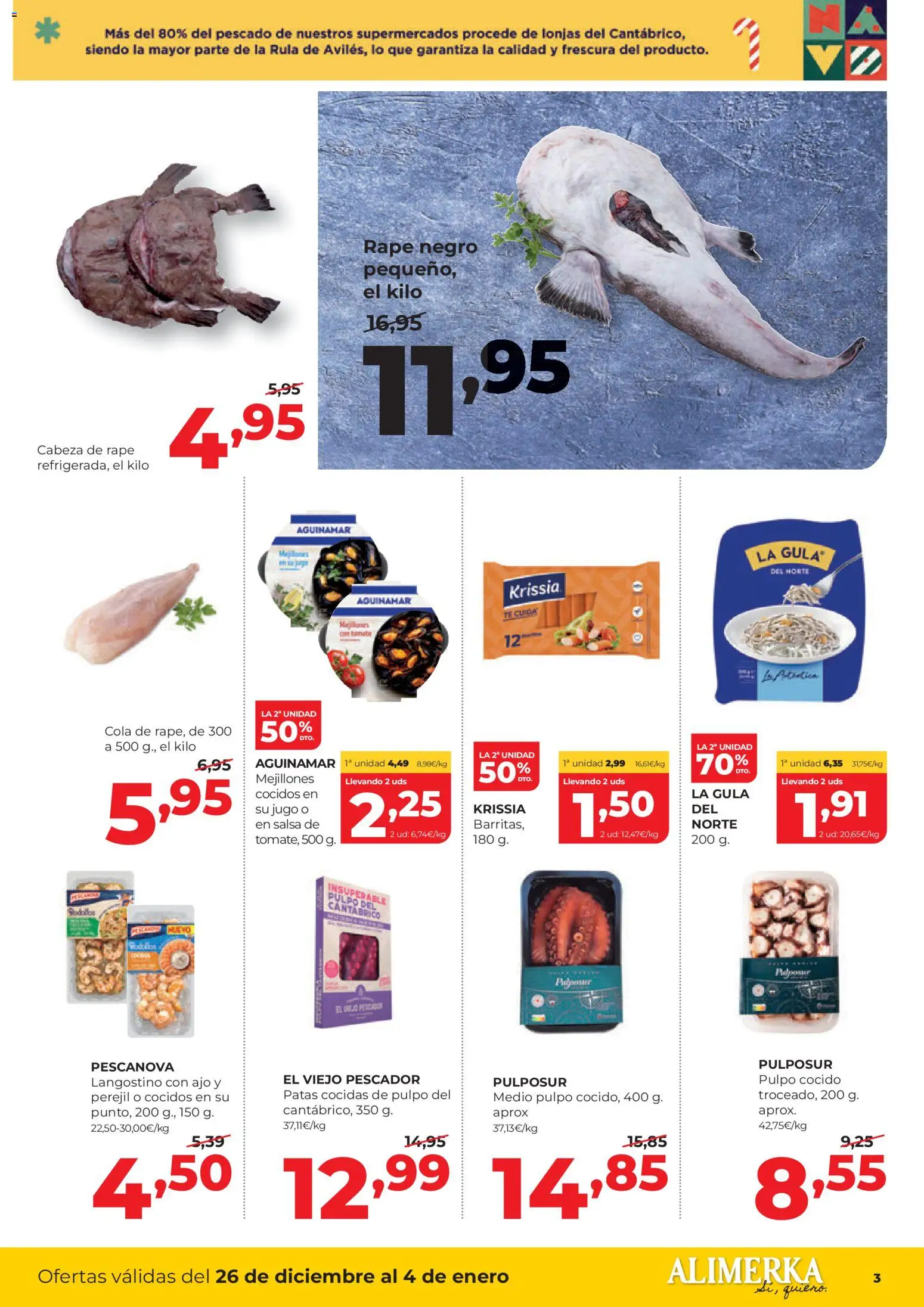 Alimerka folleto │ válido desde el 26.12.2025 | Página: 3 | Productos: Jugo, Pescado, Té, Langostino