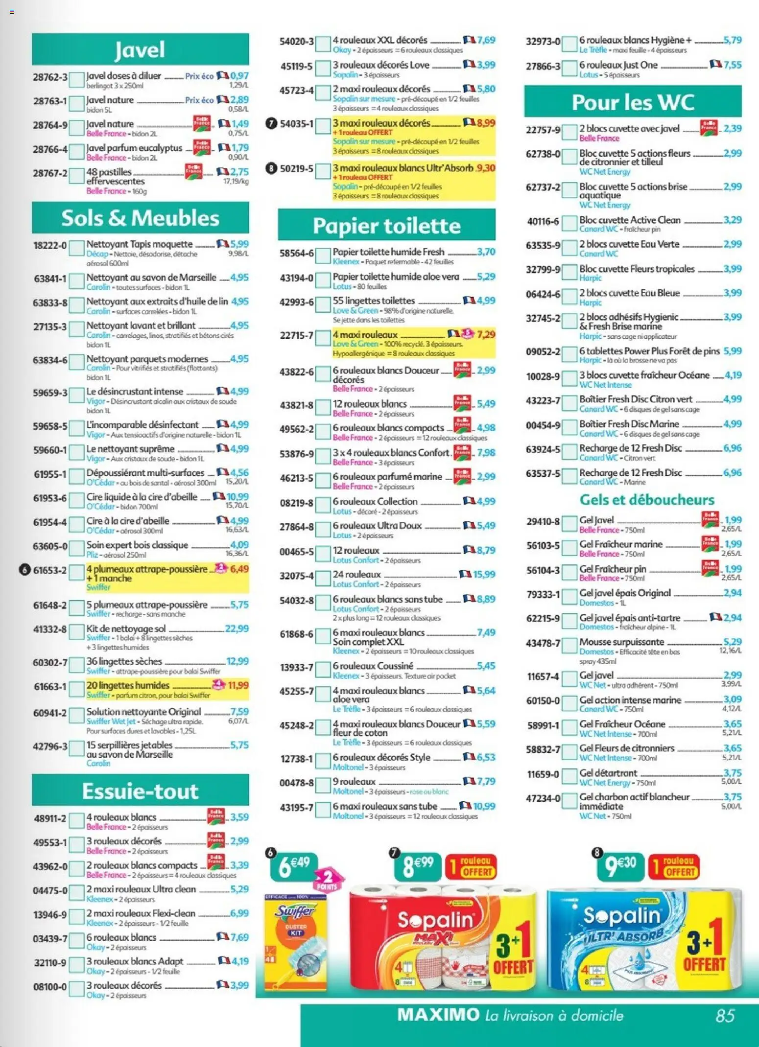 {H1} | Page: 85 | Produits: Citron, Mousse, Domestos, Cristaux de soude