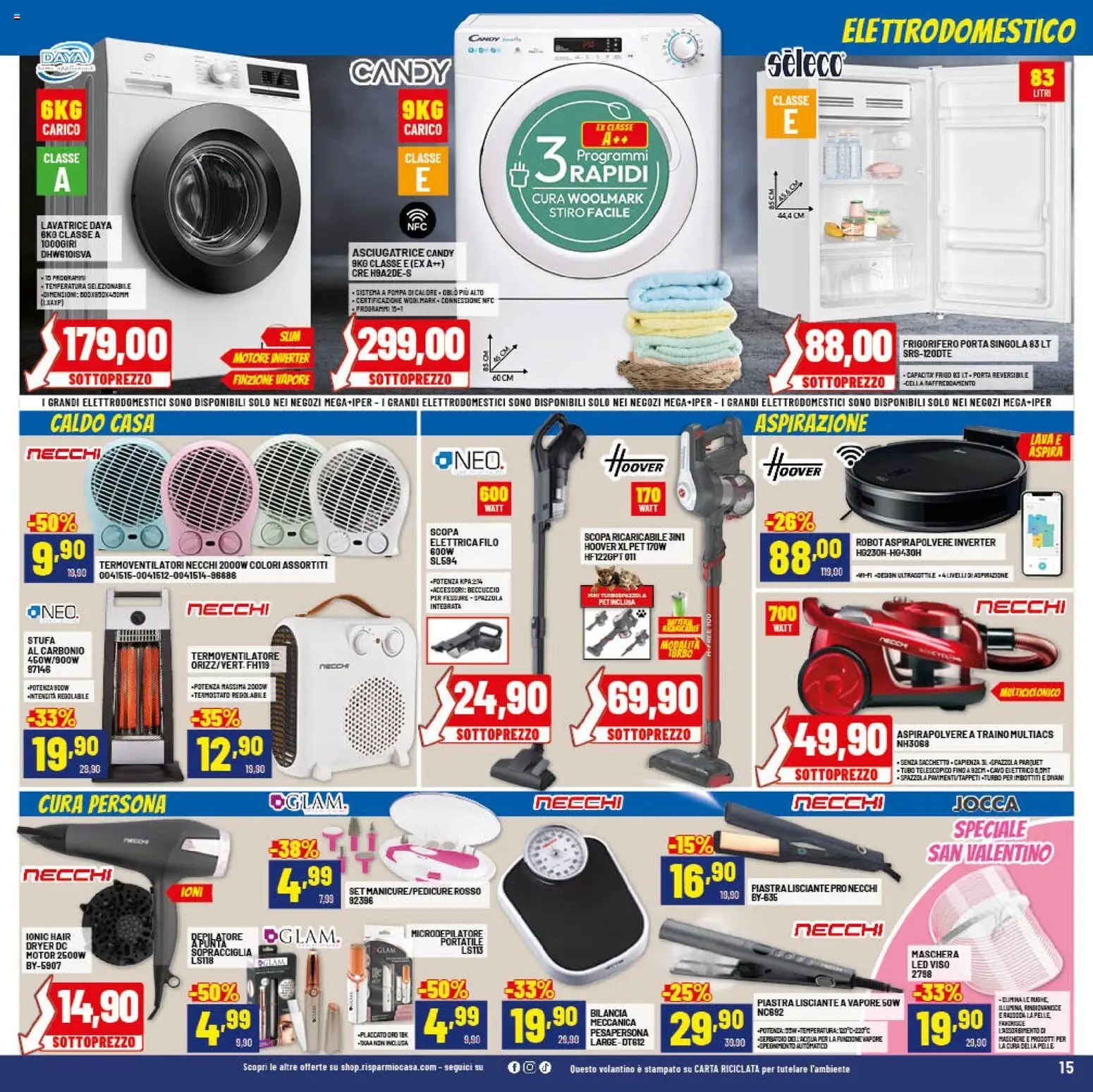 Volantino RisparmioCasa del 24.01.2026 | Pagina: 15 | Prodotti: Spazzola, Lavatrice, Bilancia, Aspirapolvere