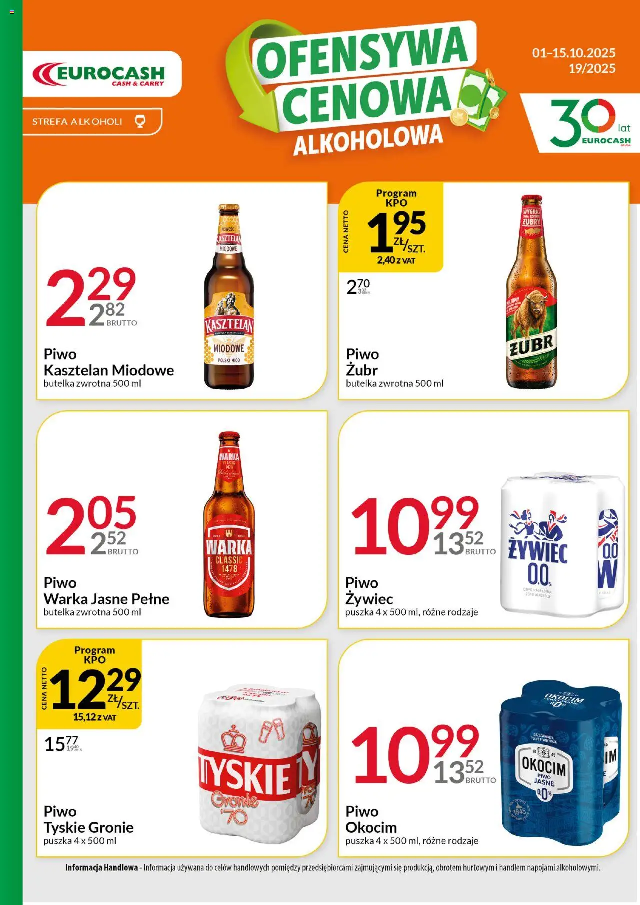 Eurocash Gazetka - Ofensywa Alkoholowa od 01.10.2025 | Strona: 1 | Produkty: Piwo żubr, Warka, Tyskie, Piwo