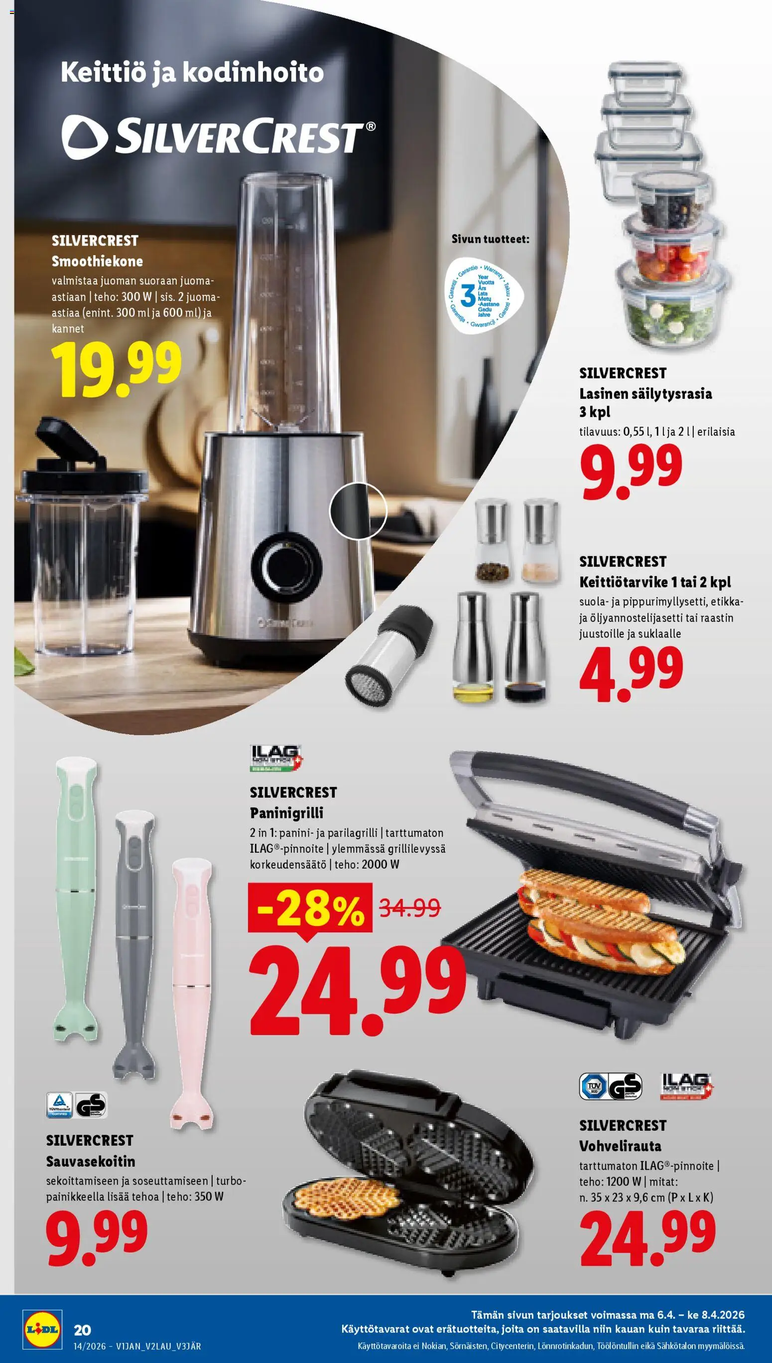 Lidl tarjoukset - Tampere – voimassa 01.04.2026 alkaen | Sivu: 24 | Tuotteet: Vohvelirauta, Sauvasekoitin, Keittiö, Etikka