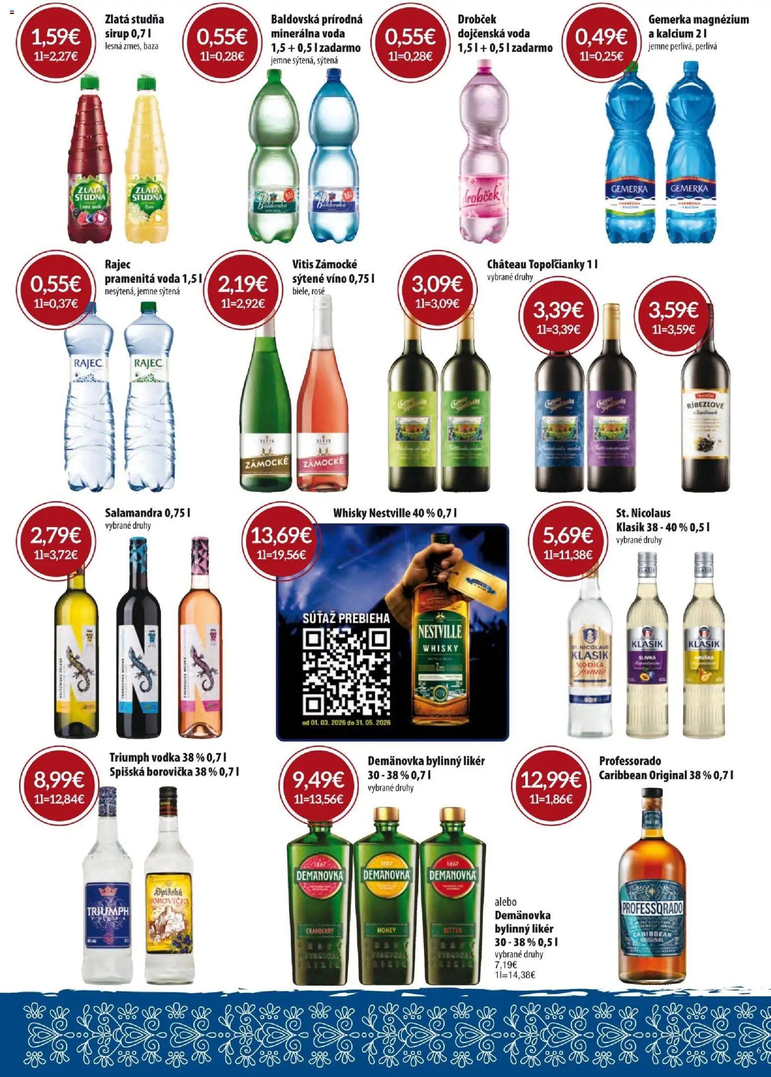 Nové KARMEN CBA akcie – leták je platný od 01.04.2026 | Strana: 6 | Produkty: Víno, Borovička, Minerálna voda, Gemerka