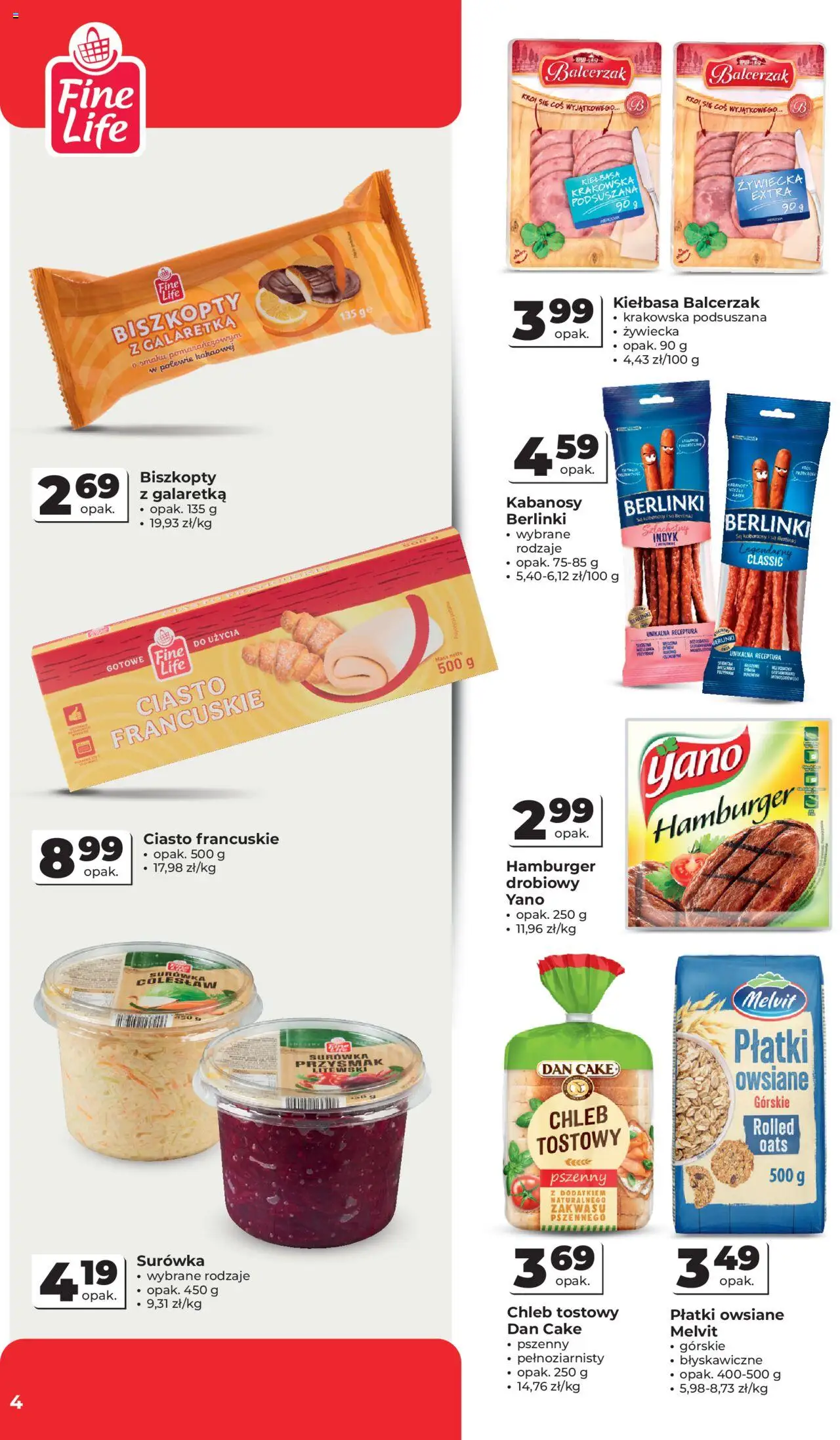 Odido Gazetka od 06.08.2025 | Strona: 4 | Produkty: Hamburger, Ciasto francuskie, Surówka colesław, Chleb