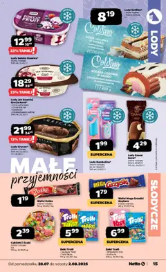Netto gazetka - Spożywcza od 28.07.2025 | Strona: 15 | Produkty: Słodycze, Cappuccino, Rolada lodowa, Lizaki