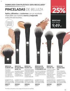 Vista previa BROCHA DE MAQUILLAJE Y COLORETE 113, con forma ovalada para cubrir completamente y difuminar las zonas más extensas de rostro y cuello. Longitud 16,6 cm. Plástico reciclado con cerdas de PBT. válido desde el 01.10.2025 | Página: 81 | Productos: Polvo, Colorete, Base de maquillaje, Brocha