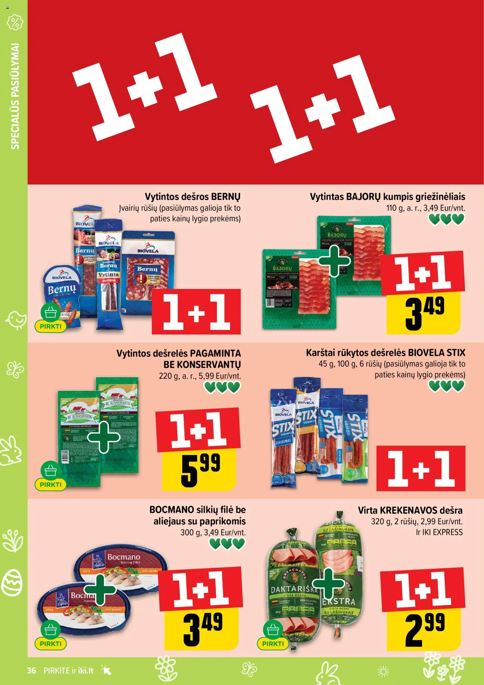 IKI akcijos nuo 30.03.2026 | Puslapis: 36 | Prekių: Paprika, Dešrelės, Kumpis, Jautiena