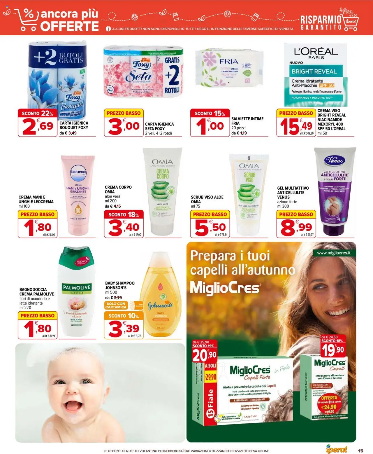 Volantino Iperal del 15.10.2025 | Pagina: 15 | Prodotti: Carta igienica, Scrub, Latte, Aloe vera