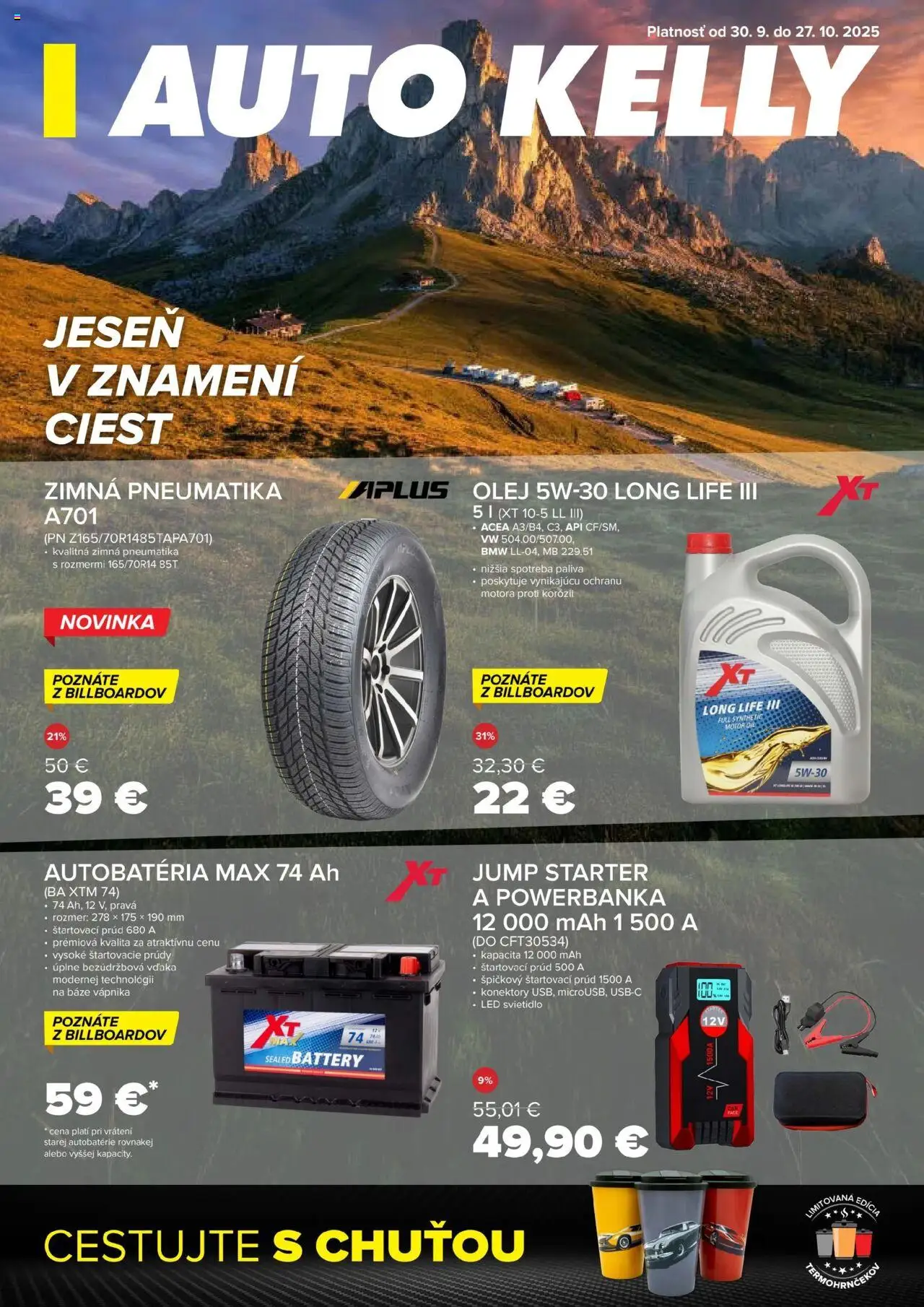 Nové Auto Kelly akcie – leták je platný od 30.09.2025 | Strana: 1 | Produkty: Autobatéria, Svietidlo, Led