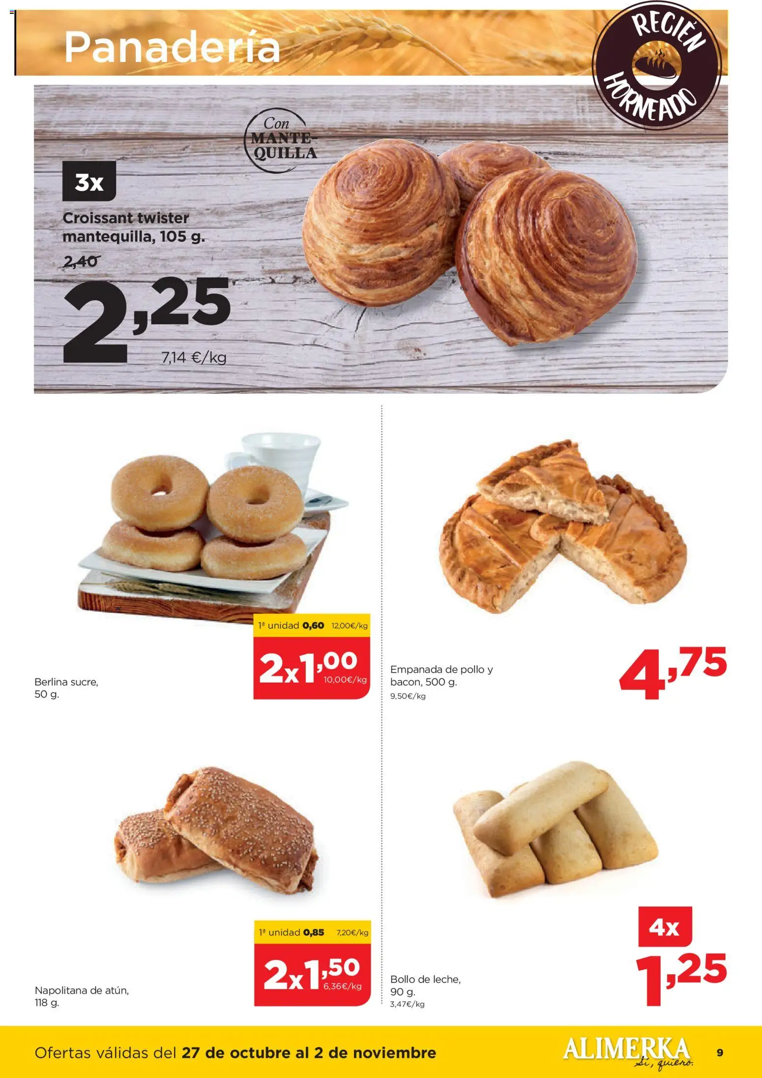 Alimerka folleto Asturias │ válido desde el 27.10.2025 | Página: 9 | Productos: Croissant, Panadería