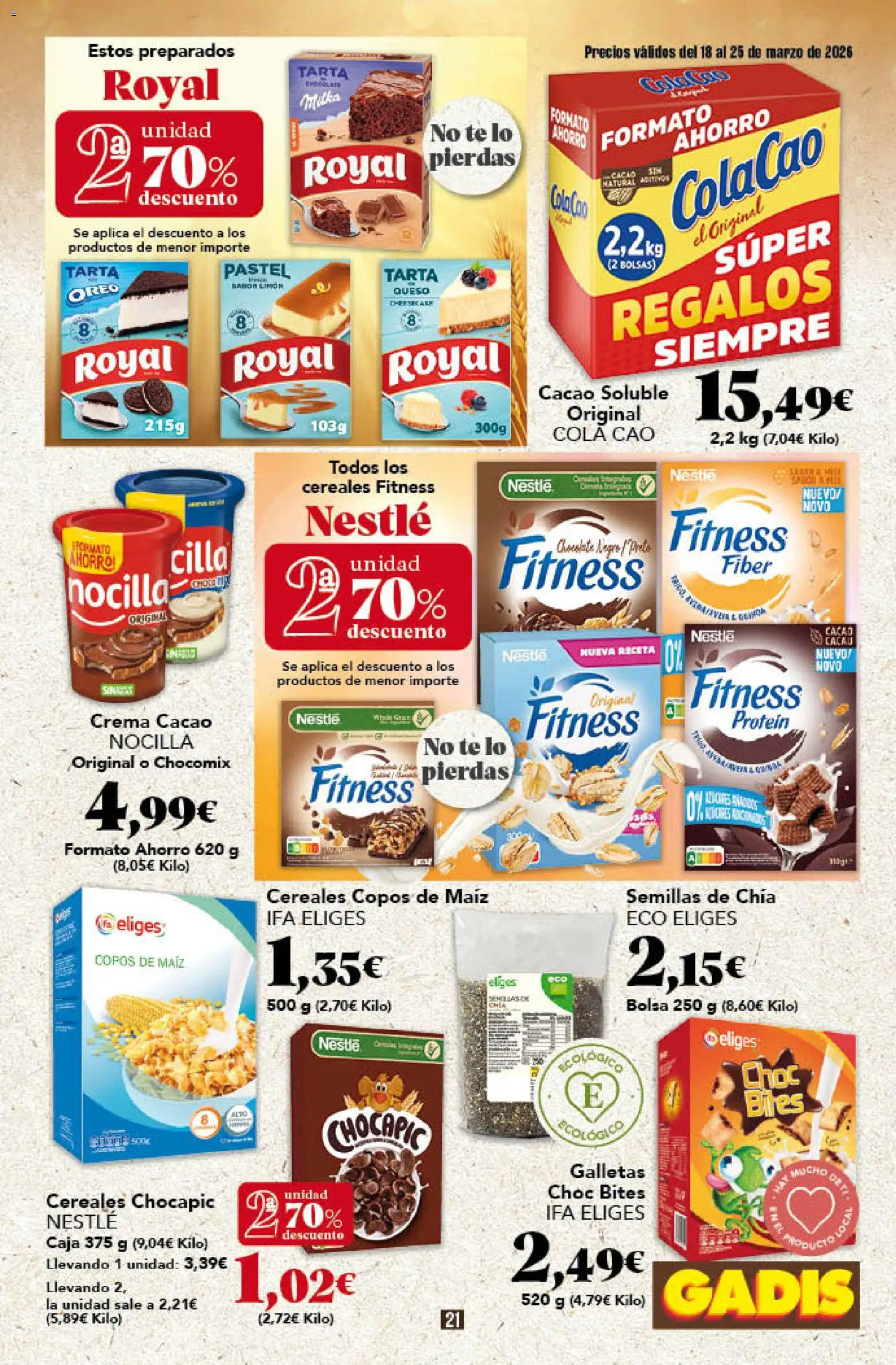 Gadis - folleto │ válido desde el 18.03.2026 | Página: 21 | Productos: Queso, Galletas, Copos, Cacao soluble