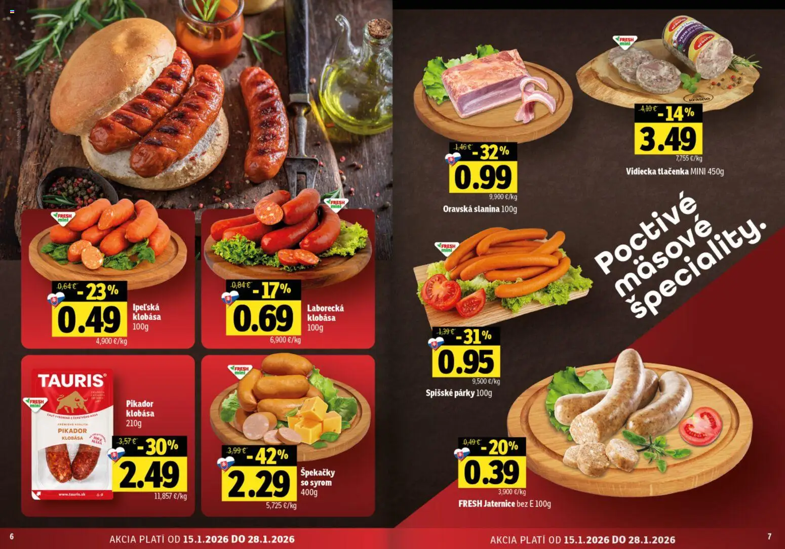 Nové Fresh akcie – leták je platný od 15.01.2026 | Strana: 4 | Produkty: Slanina, Klobása, Párky