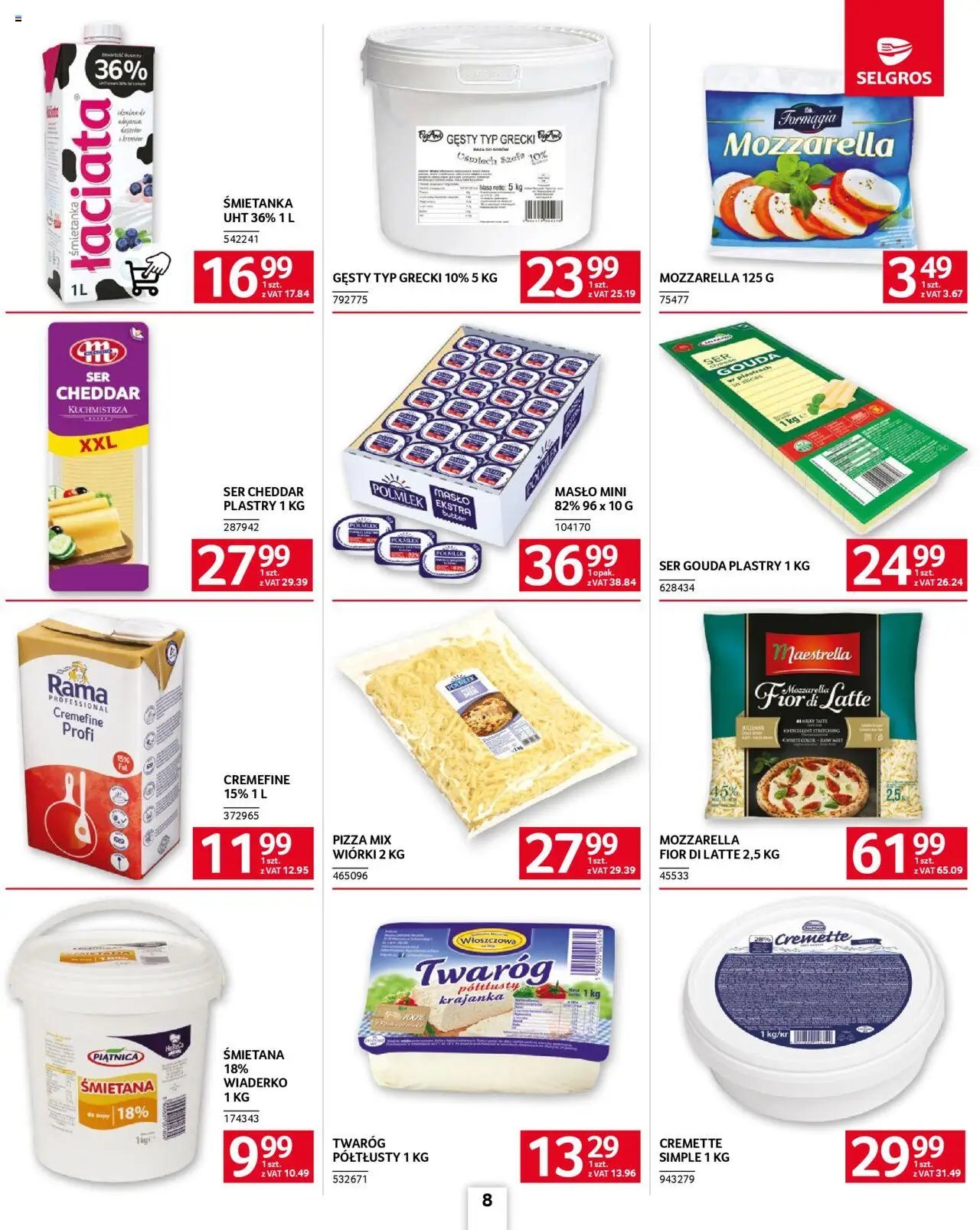 Selgros cash&carry Gazetka - Oferta dla gastronomii od 09.10.2025 | Strona: 8 | Produkty: Masło, Pizza, Mozzarella, Ser gouda