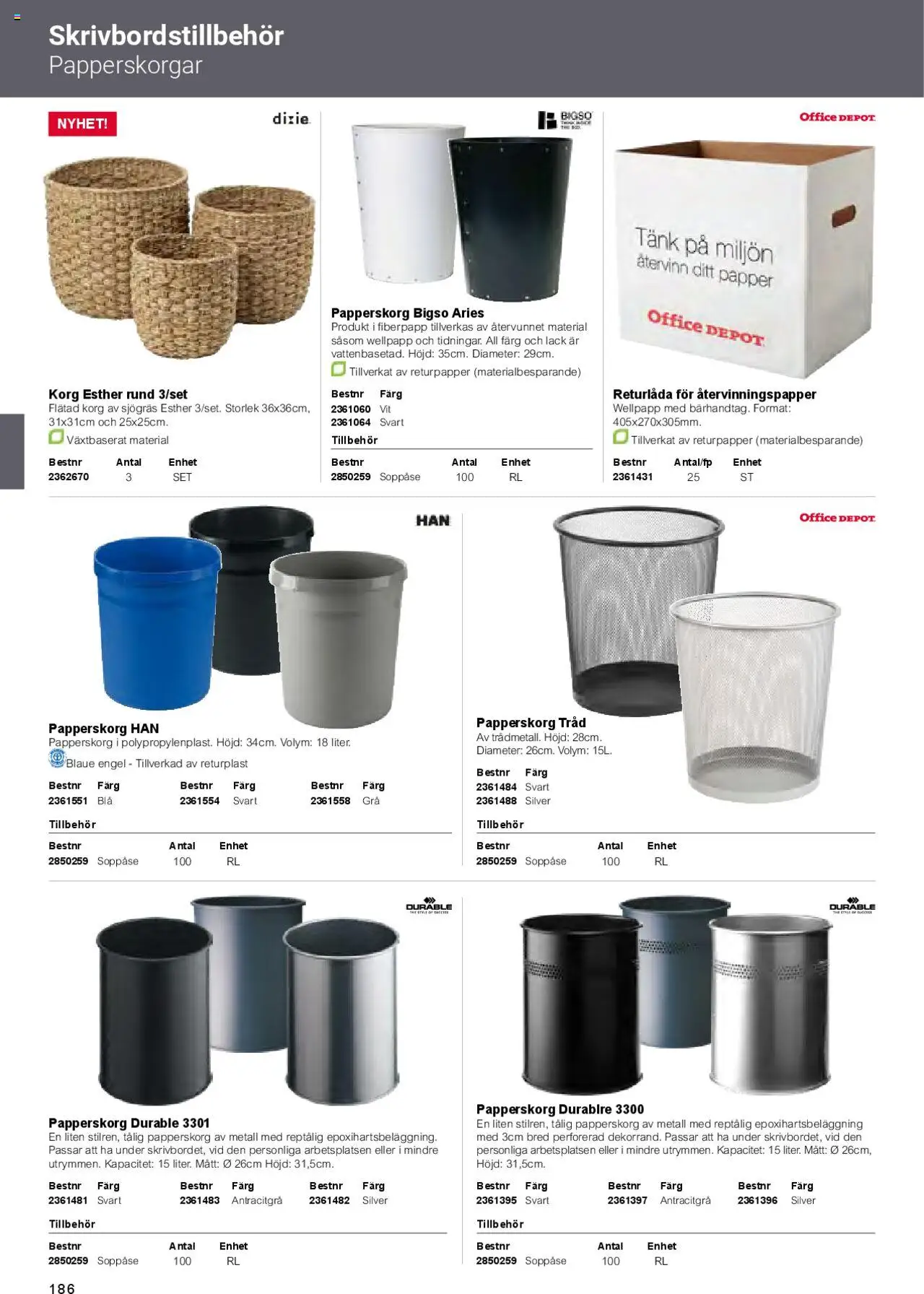 Office Depot reklamblad aktuell från 01.02.2025 | Sida: 188 | Produkter: Korg, Papper, Wellpapp, Papperskorg