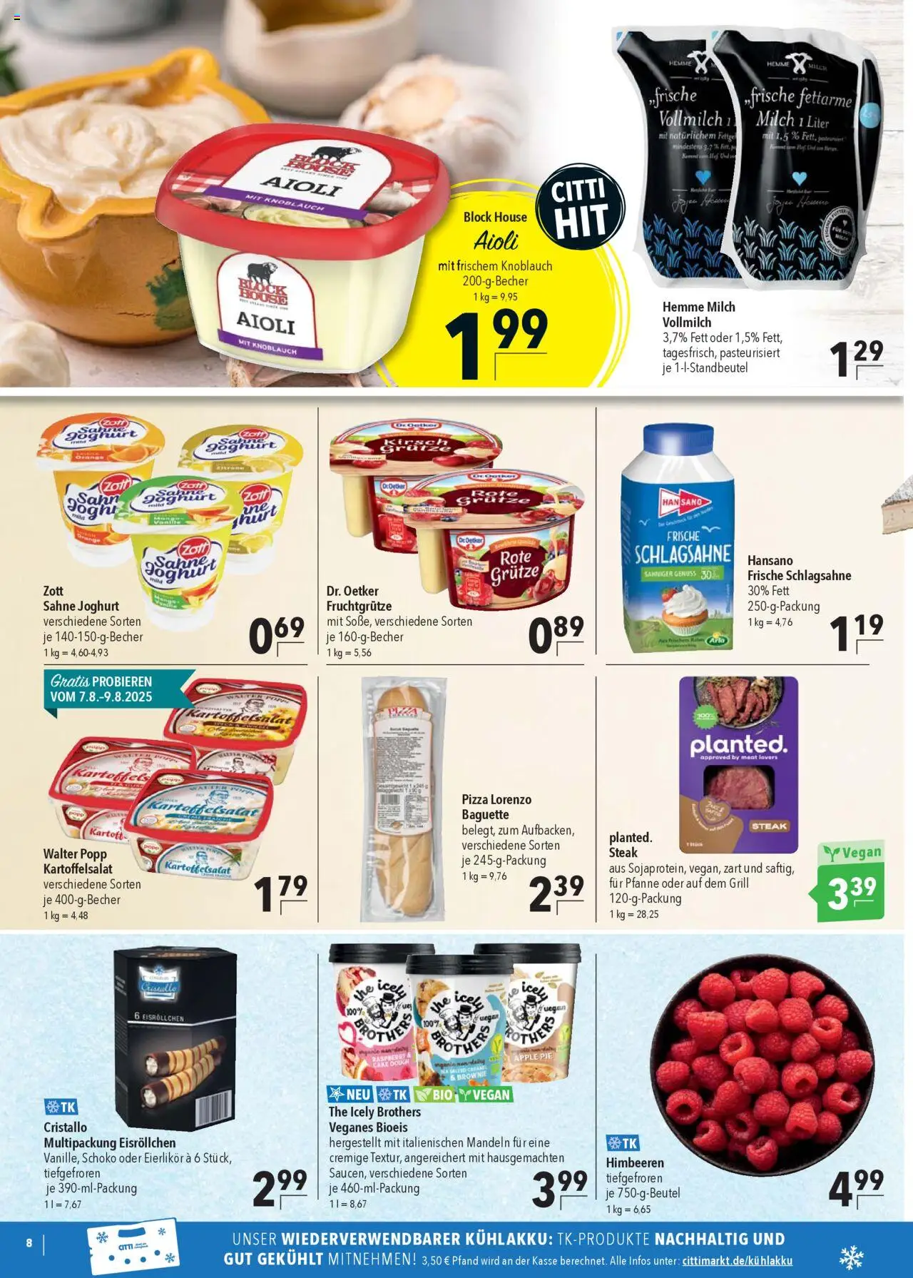 CITTI Markt Prospekt 	 - gültig ab dem 06.08.2025 | Seite: 8 | Produkte: Schlagsahne, Joghurt, Mandeln, Sahne