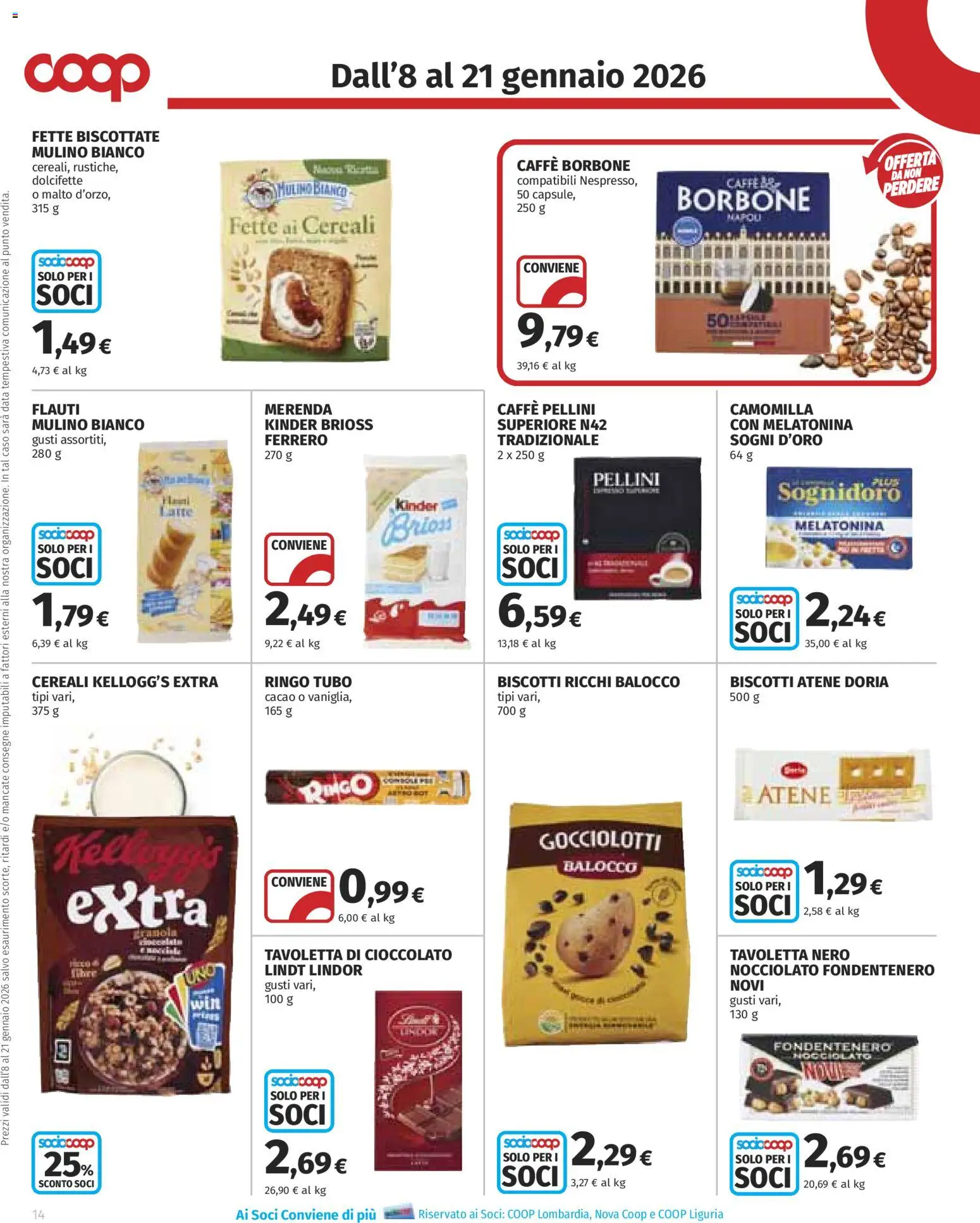 Volantino COOP del 08.01.2026 | Pagina: 14 | Prodotti: Caffè, Cioccolato, Biscotti, Tubo