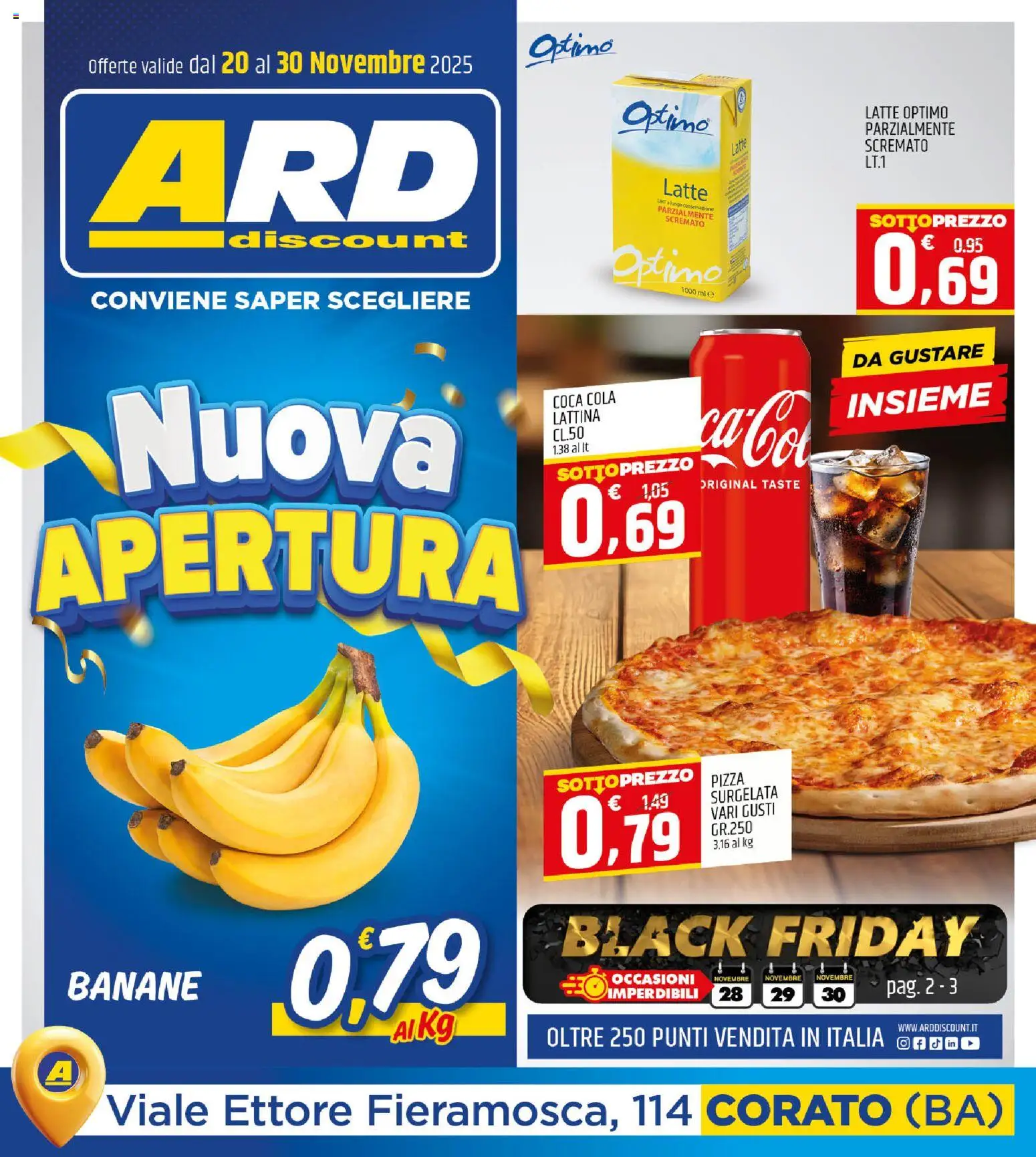 Volantino ARD Discount del 20.11.2025 | Pagina: 1 | Prodotti: Pizza, Banane, Latte, Coca Cola