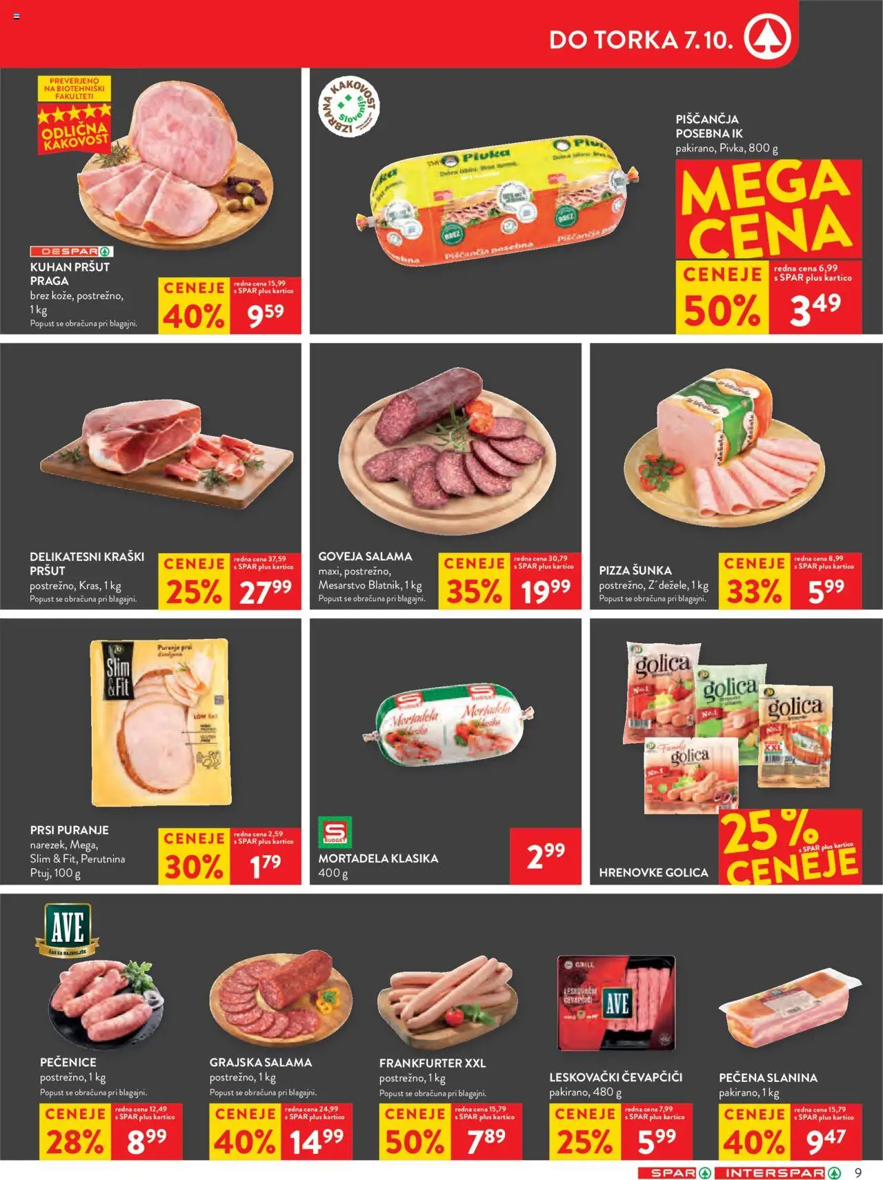 Novi Spar katalog ponudbe – veljaven od 01.10.2025 | Stran: 11 | Izdelki: Hrenovke, Mortadela, Slanina, Sunka