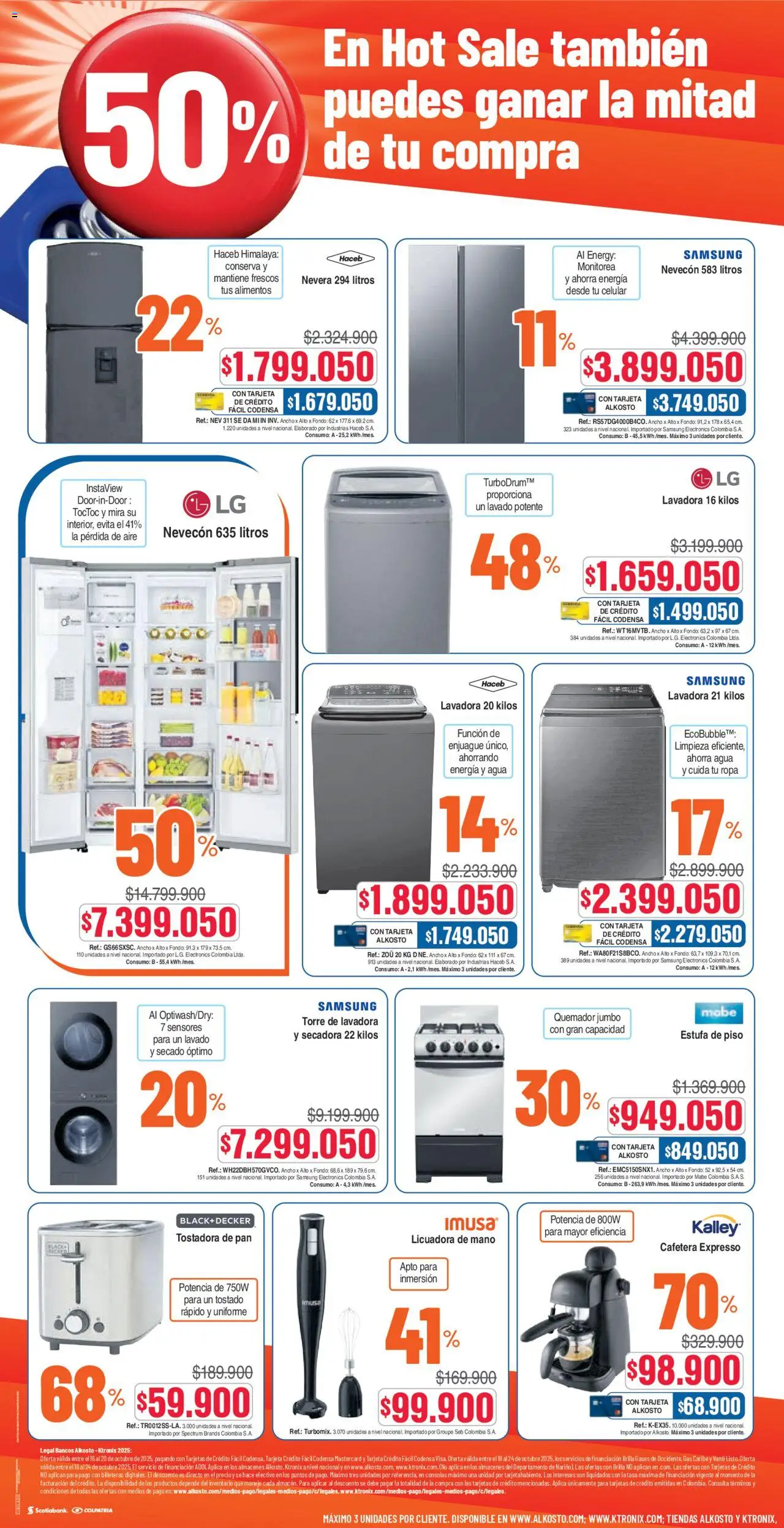 Alkosto - Hot Sale │ válido desde el 16.10.2025 | Página: 2 | Productos: Χυλοπίτες στιγμής, Pan, Ropa, Tostadora