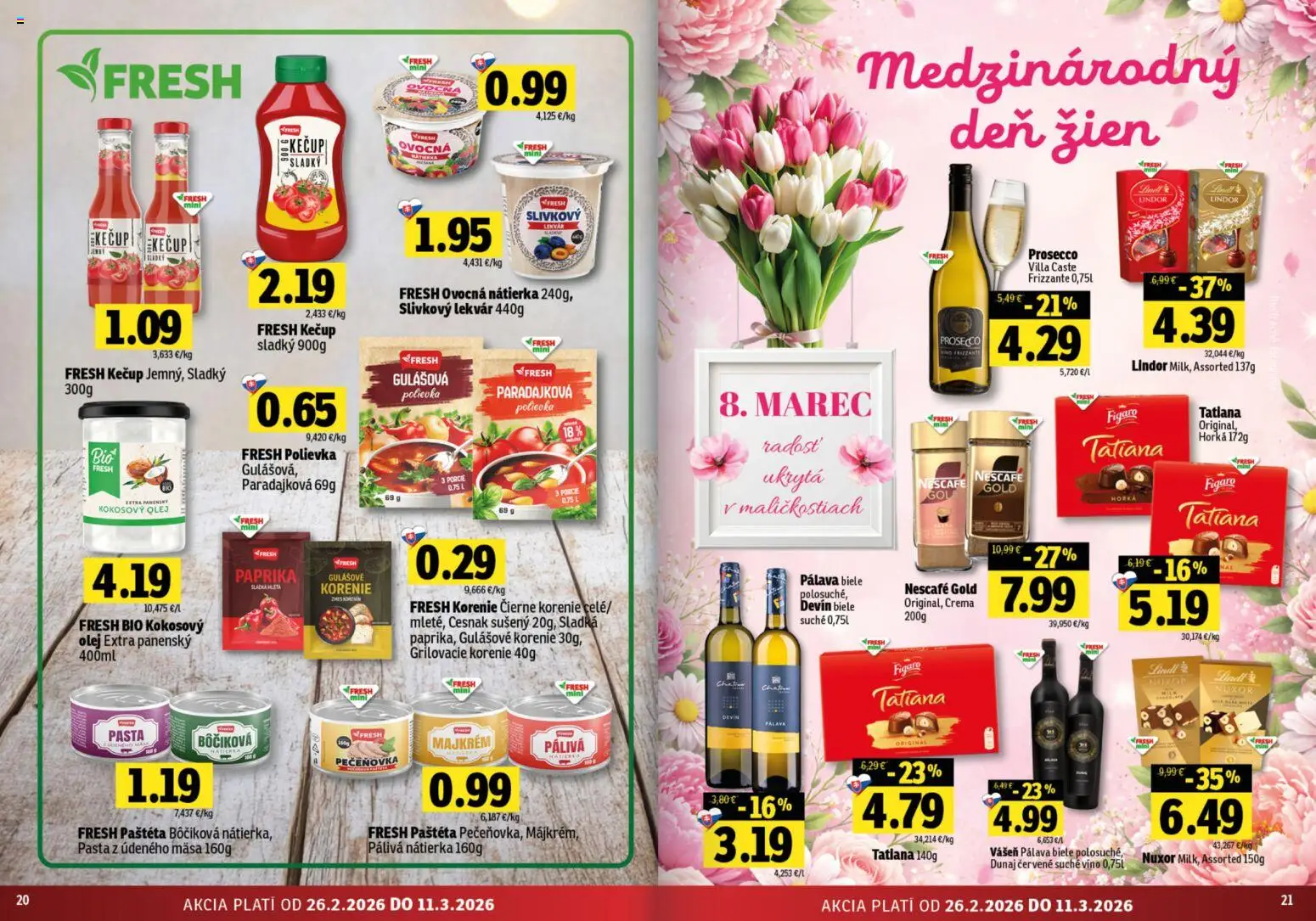 Nové Fresh akcie – leták je platný od 26.02.2026 | Strana: 11 | Produkty: Olej, Lindor, Kečup, Nescafé Gold