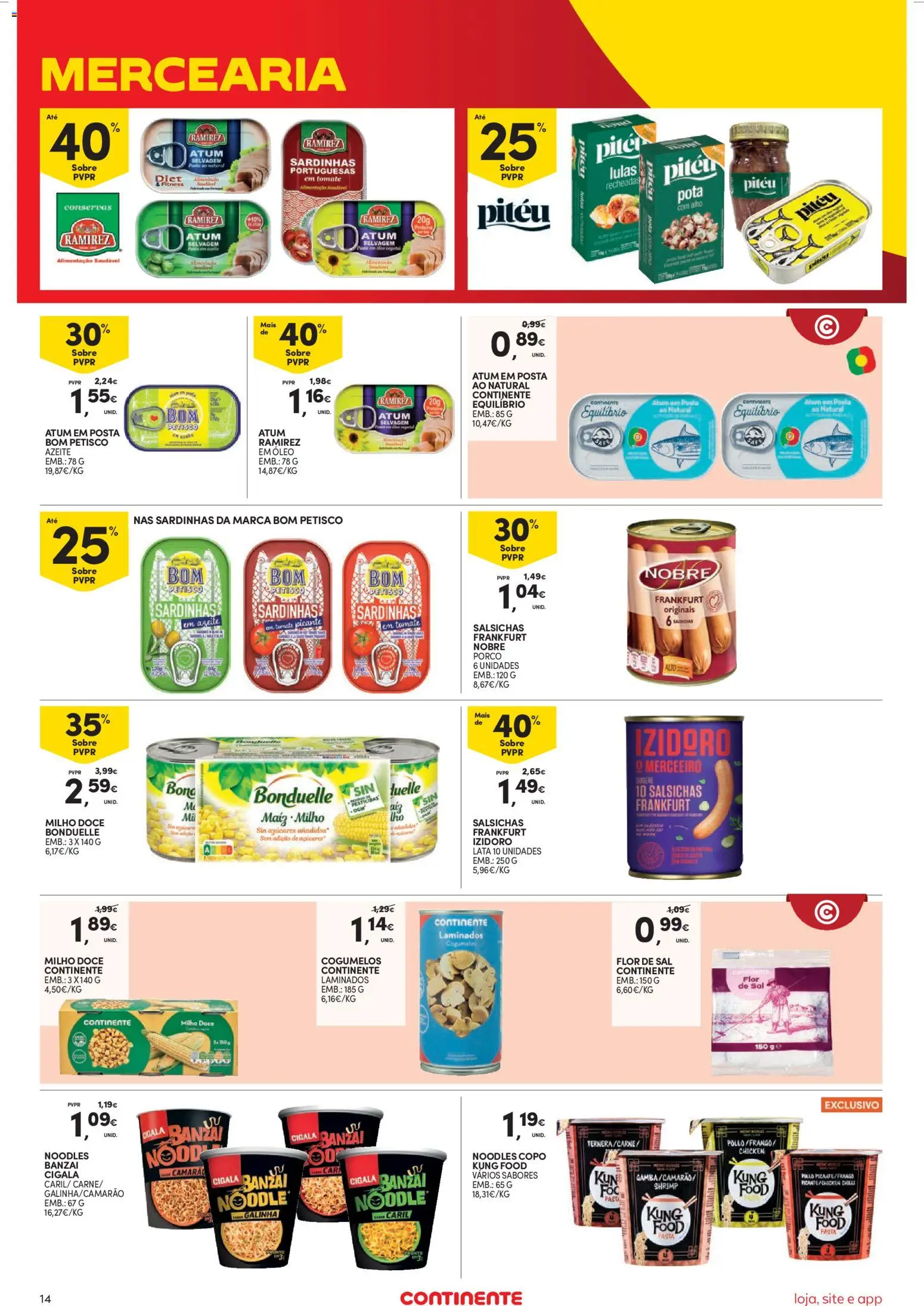 Continente Semanal Continente Bom Dia │ válido de 11.11.2025 | Página: 14 | Produtos: Atum, Sardinhas, Cogumelos, Milho