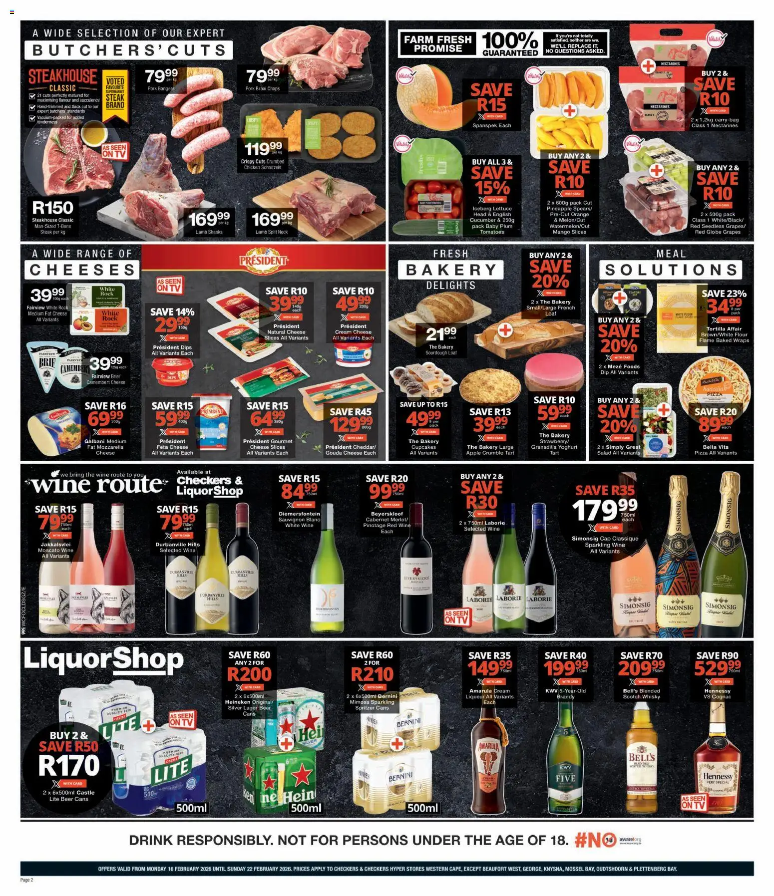 New Checkers catalogue – valid from 16.02.2026 | Page: 2 | Products: TV, Wine, Pork, Cream