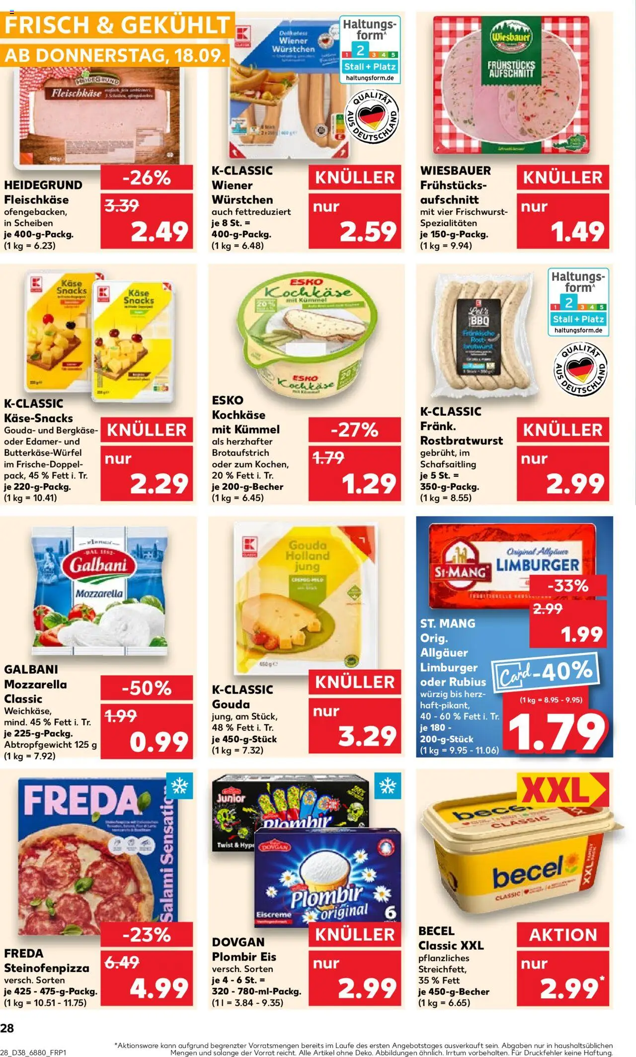 Kaufland prospekt Völklingen	 – gültig ab 18.09.2025 | Seite: 28 | Produkte: Wiener wurstchen, Mozzarella, Pizza, Eis