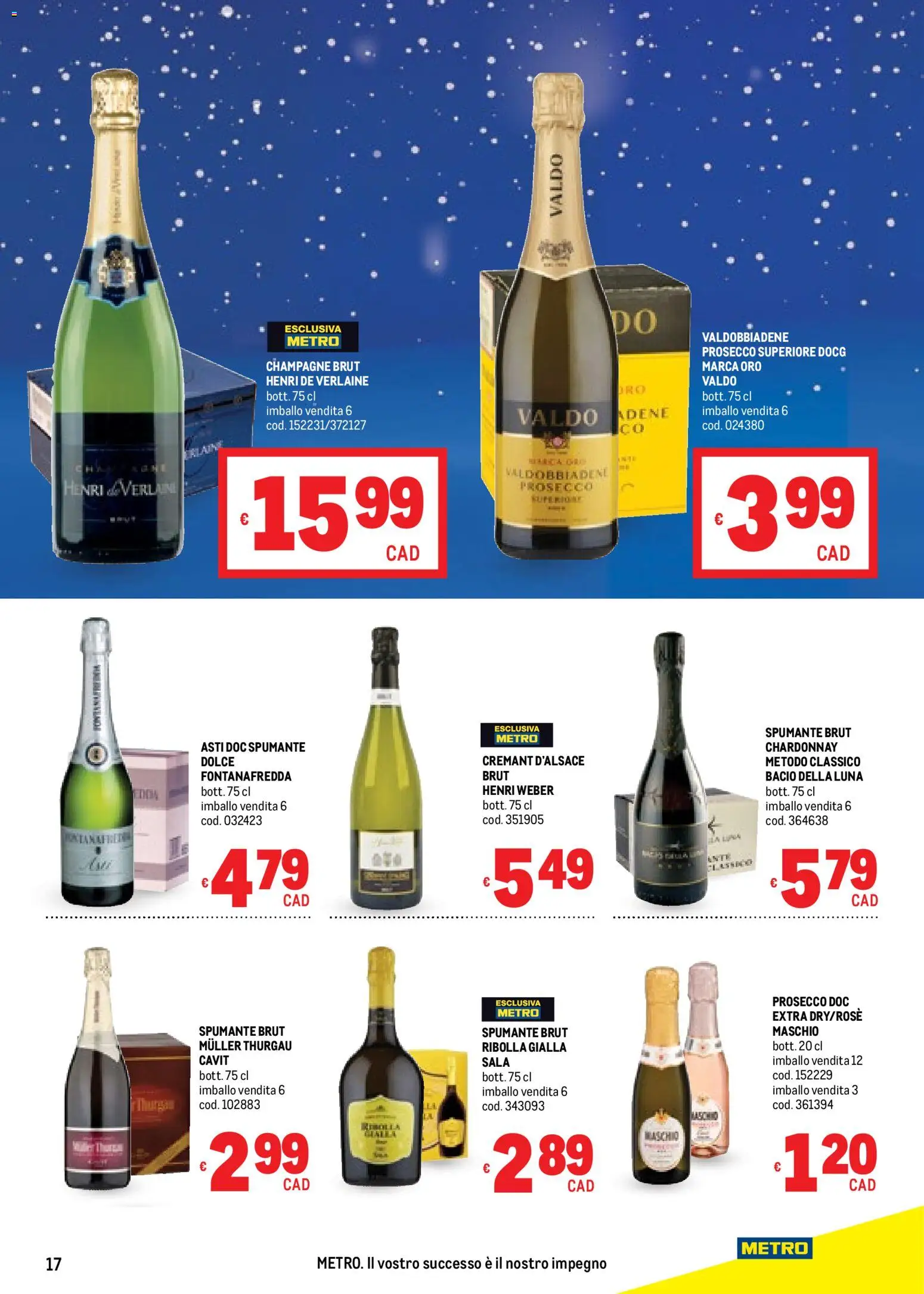 Volantino Metro del 20.11.2025 | Pagina: 17 | Prodotti: Prosecco, Spumante, Champagne