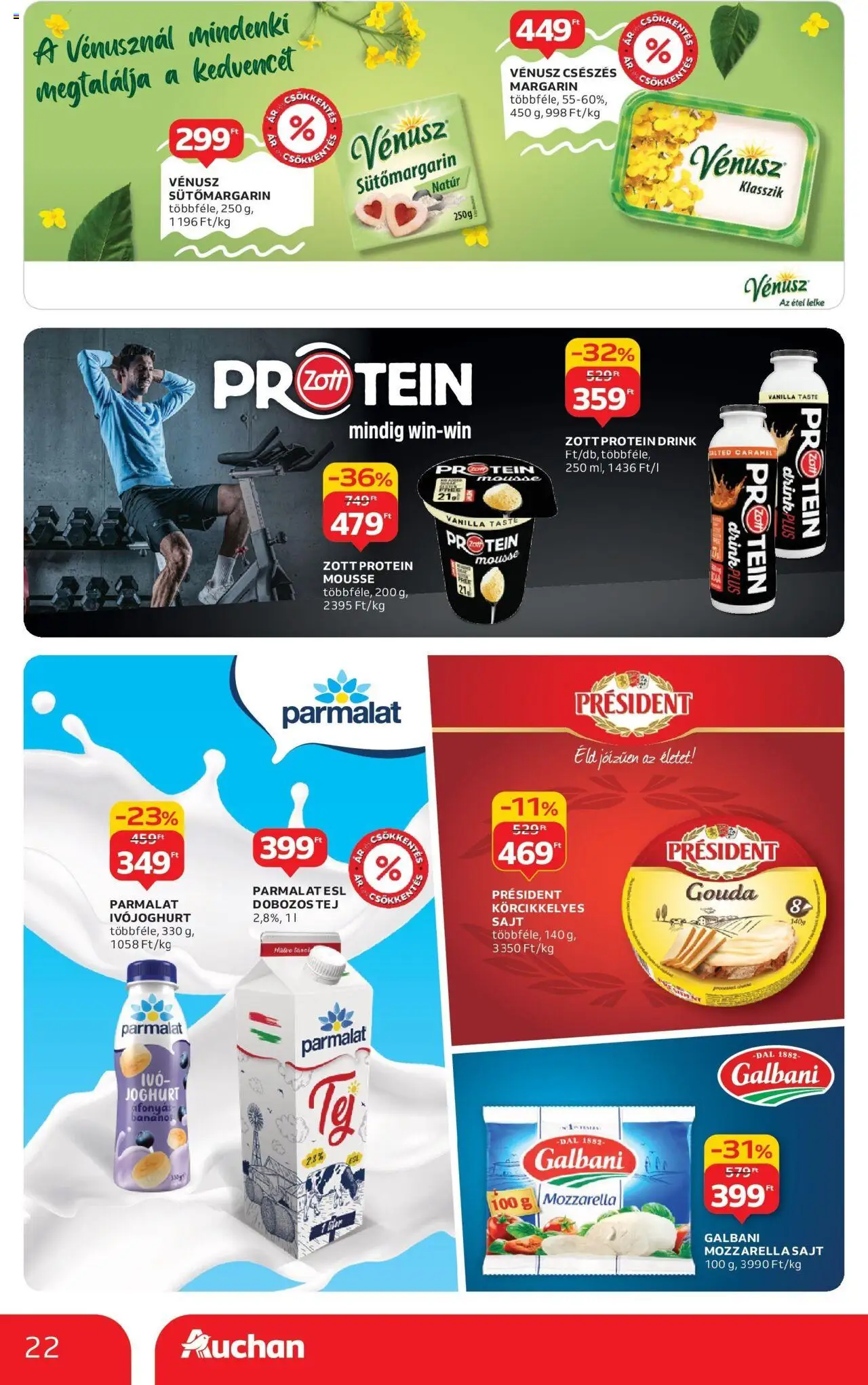 Auchan akciós ujság - amely érvényes a következő dátumtól: 04.09.2025 | Oldal: 22 | Termékek: Mozzarella, Gouda, Tej, Sajt