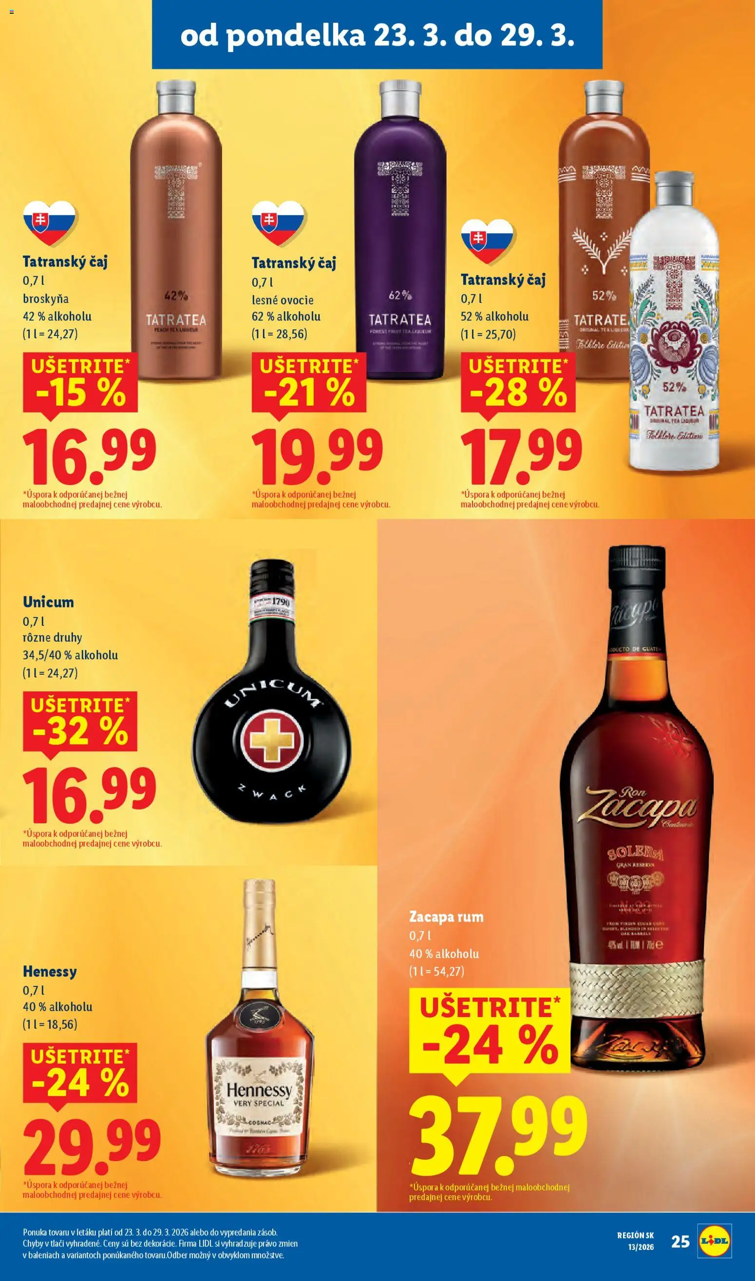 Nové Lidl akcie – leták je platný od 23.03.2026 | Strana: 29 | Produkty: Čaj, Rum, Hennessy, Ovocie