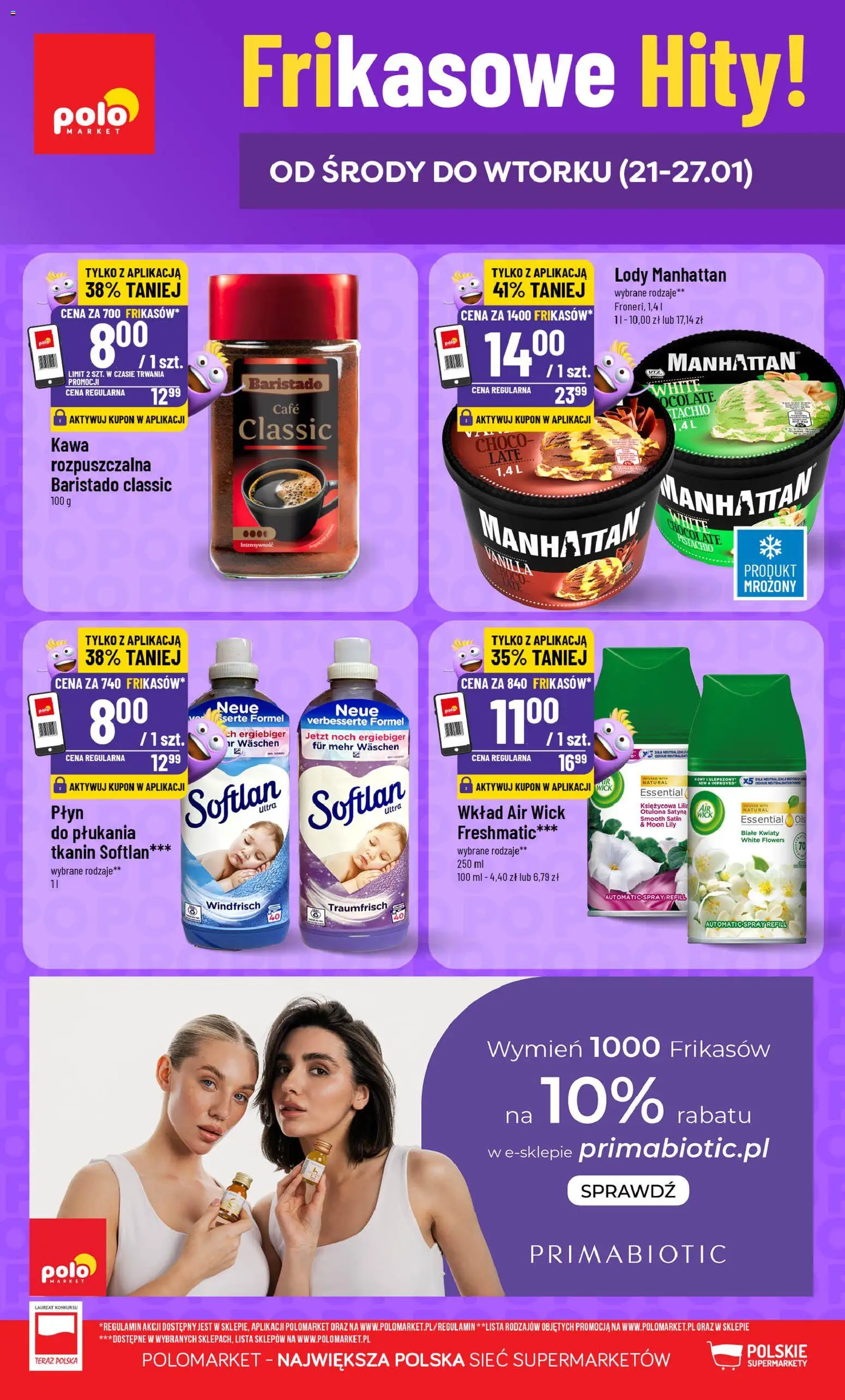 POLOmarket Gazetka - Frikasowe Hity od 21.01.2026 | Strona: 1 | Produkty: Lody manhattan, Kawa, Kwiaty, Lody