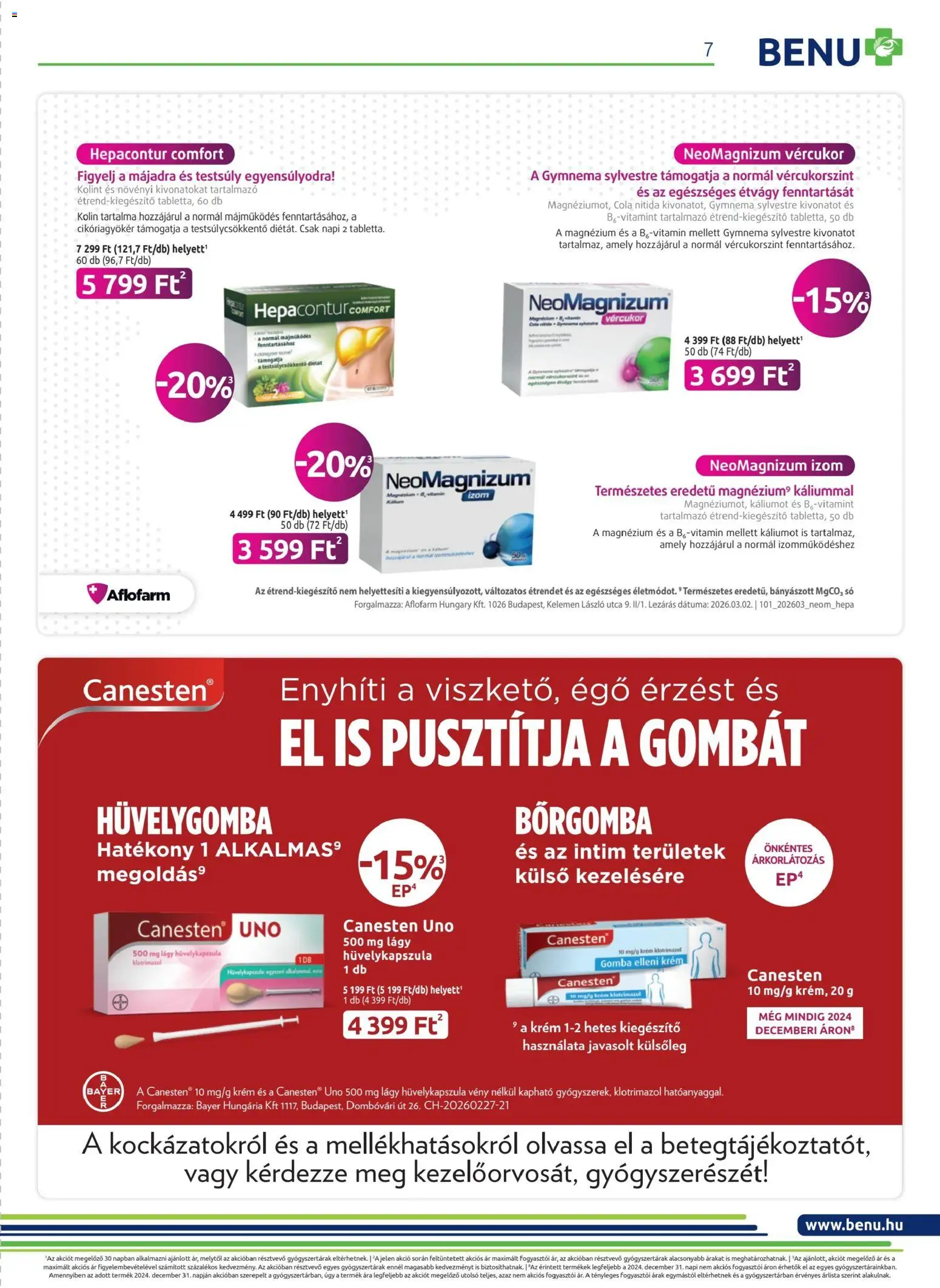 BENU Gyógyszertárak akciós ujság - amely érvényes a következő dátumtól: 04.04.2026 | Oldal: 7 | Termékek: Gomba, Cola, Só
