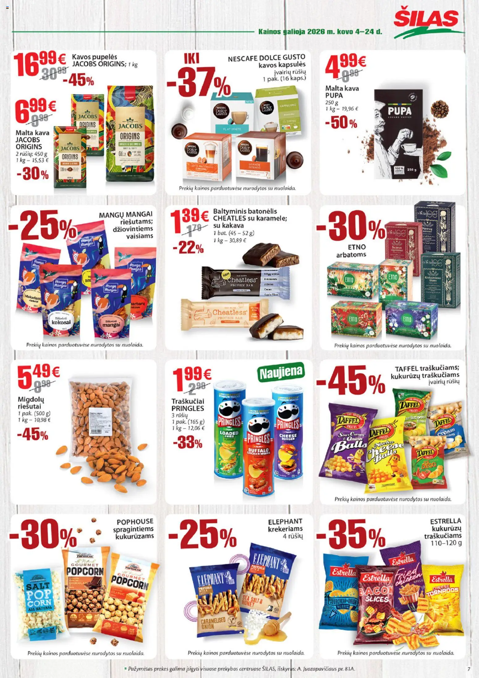 Šilas akcijos nuo 04.03.2026 | Puslapis: 7 | Prekių: Riešutai, Kavos pupelės, Kava, Traškučiai