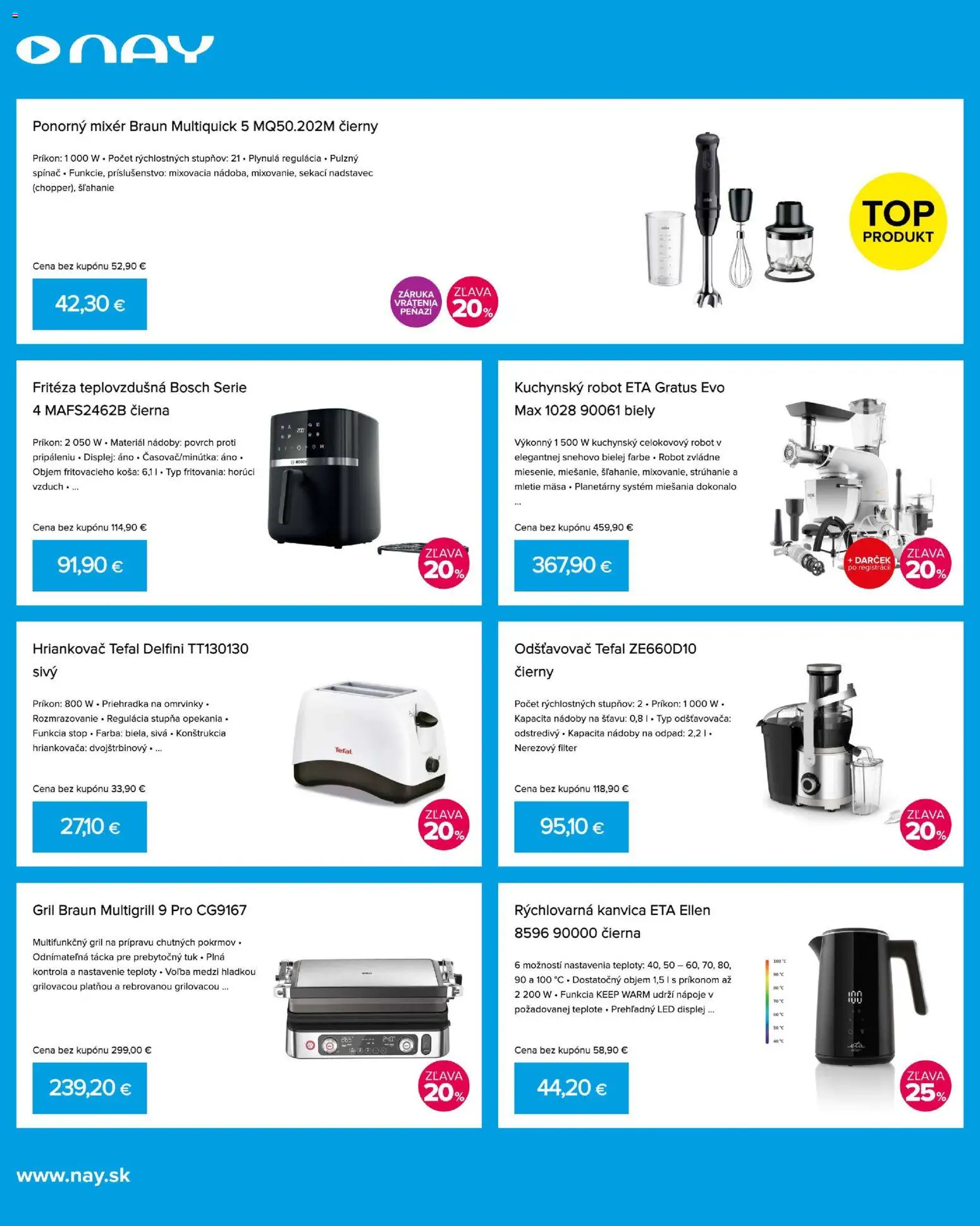 Nové NAY Elektrodom akcie – leták je platný od 03.12.2025 | Strana: 12 | Produkty: Gril, Fritéza, Kuchynský robot, Ponorný mixér