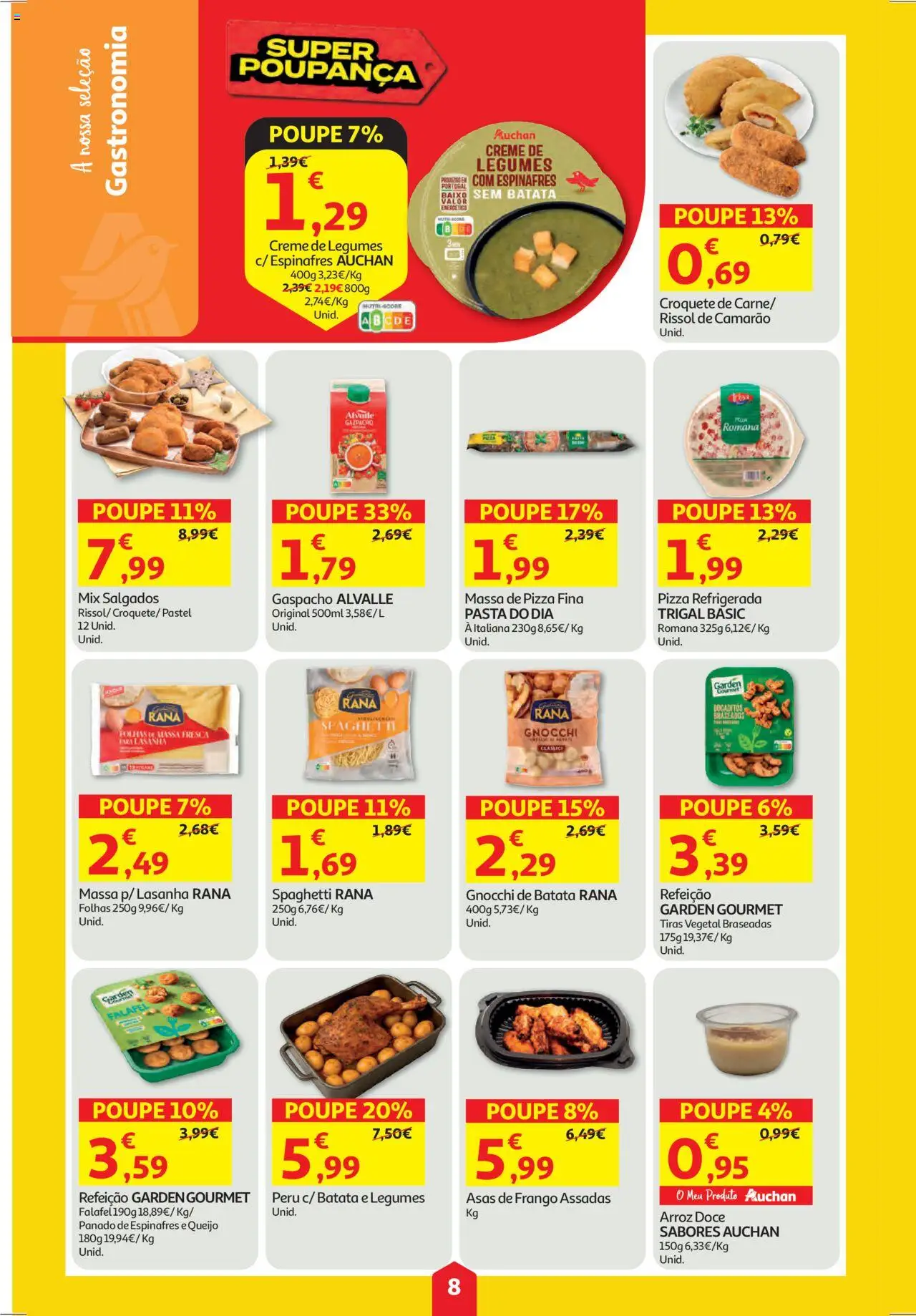 Auchan folheto │ válido de 11.09.2025 | Página: 8 | Produtos: Asas de frango, Espinafres, Gnocchi, Camarão